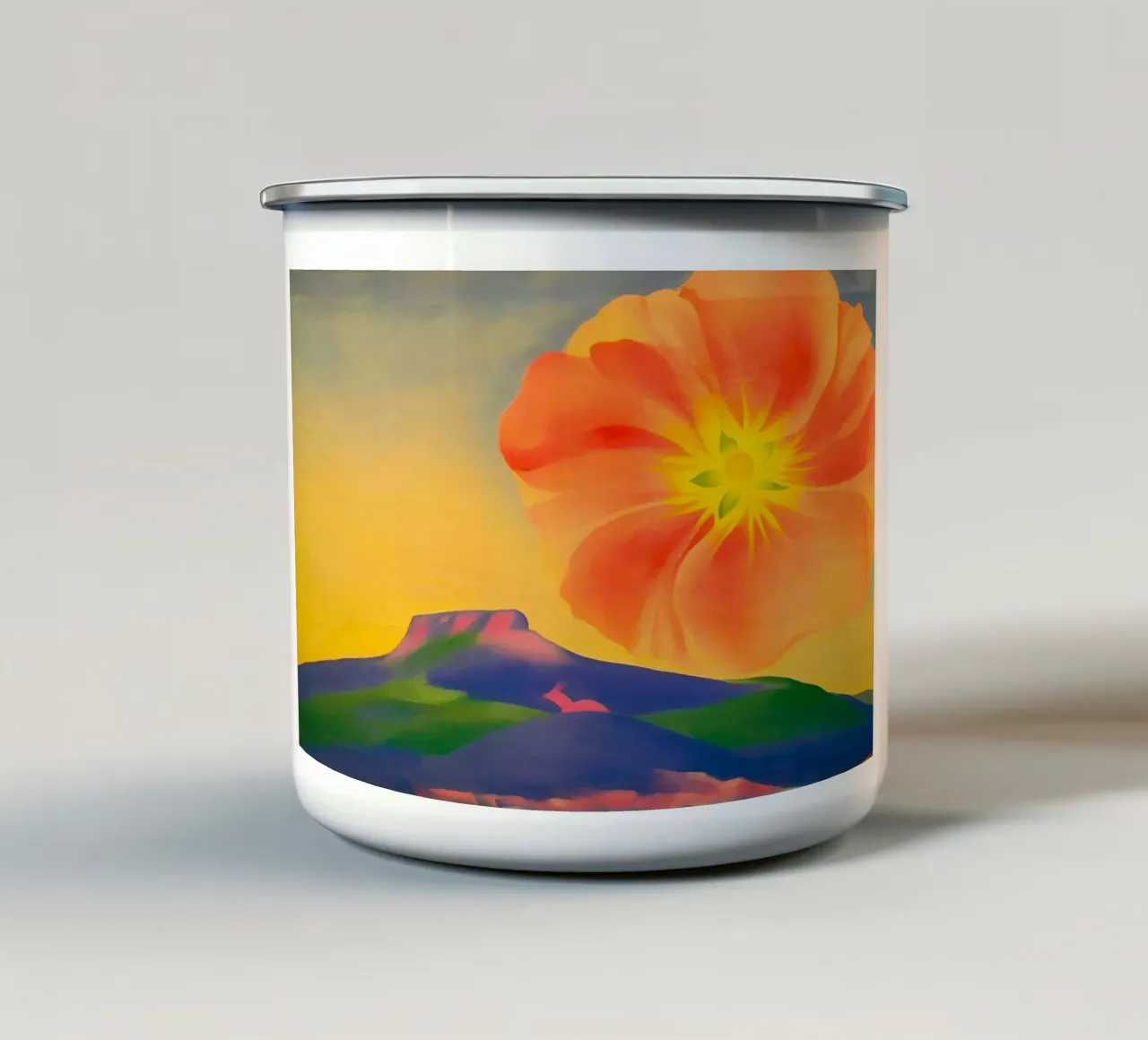 Georgia O'Keeffe - Rosa agrifoglio con piedistallo , 1937 tazza in smalto da Kinsley