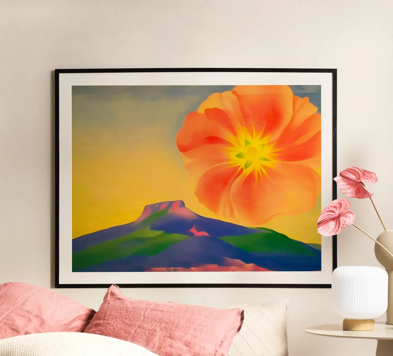 Georgia O'Keeffe - Rosa agrifoglio con piedistallo , 1937 poster con telaio in plastica da Kinsley