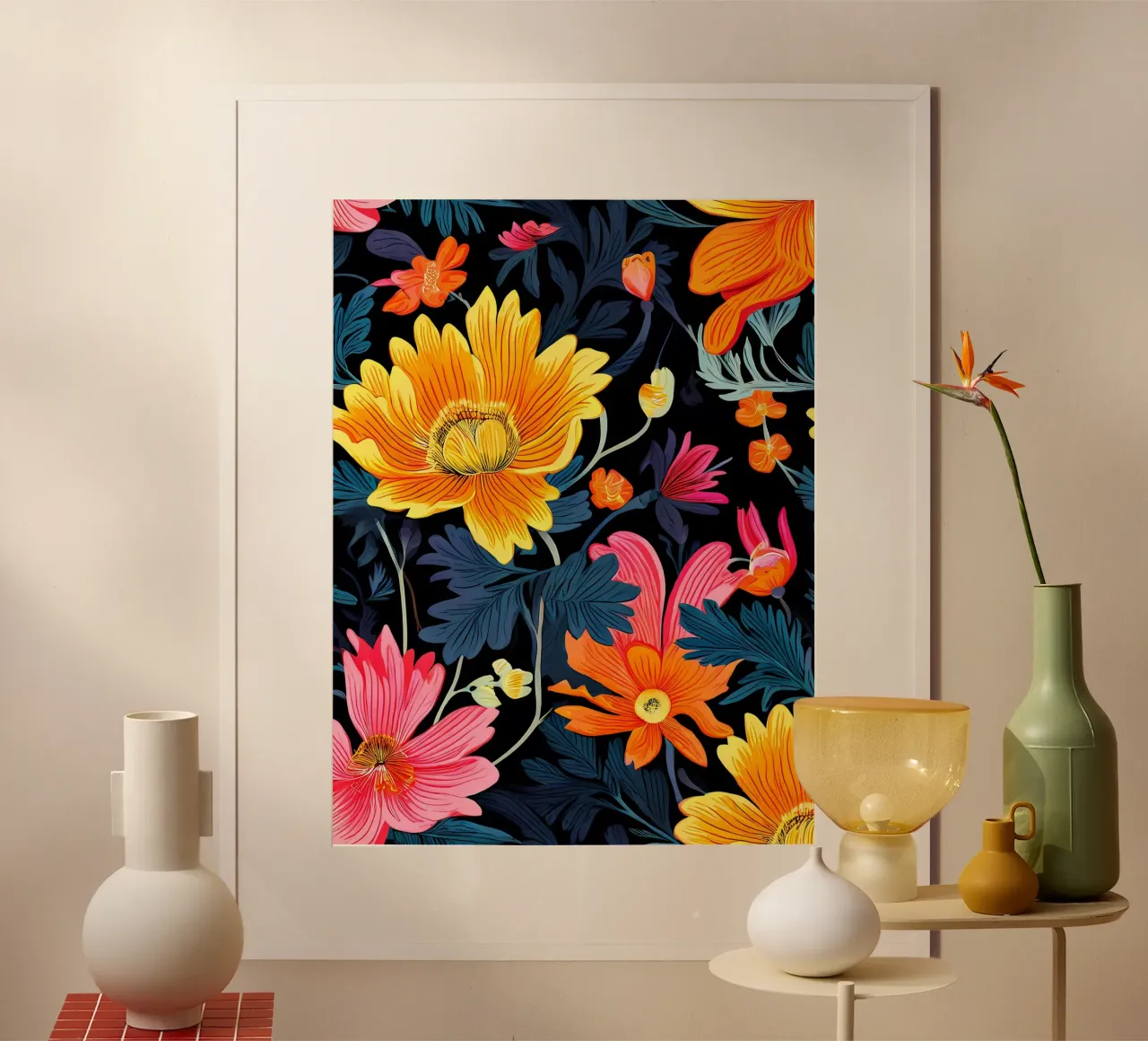 La sinfonia della natura: Un caleidoscopio di fiori poster con telaio in plastica da Artistic-shop