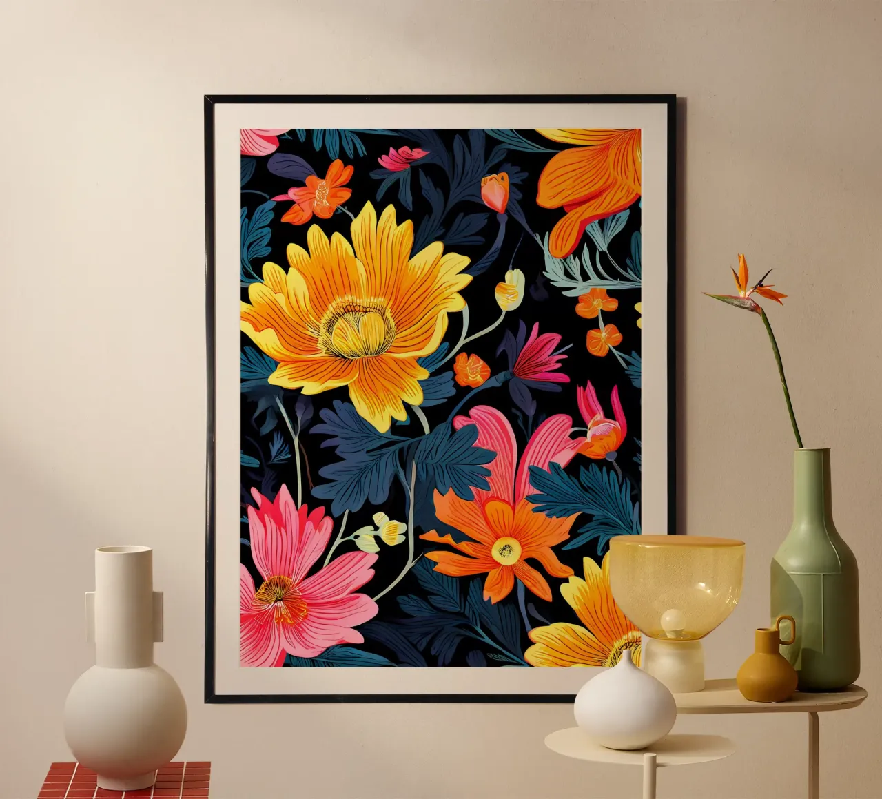 La sinfonia della natura: Un caleidoscopio di fiori poster con telaio in plastica da Artistic-shop