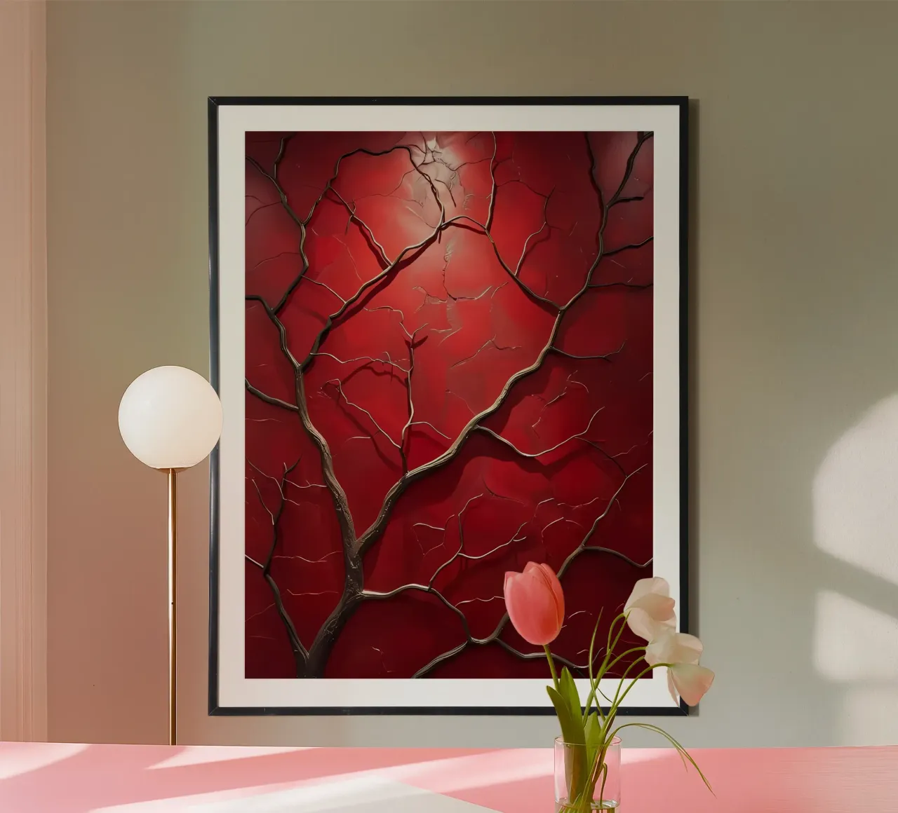 Baldacchino cremisi poster con telaio in legno da Artistic-shop
