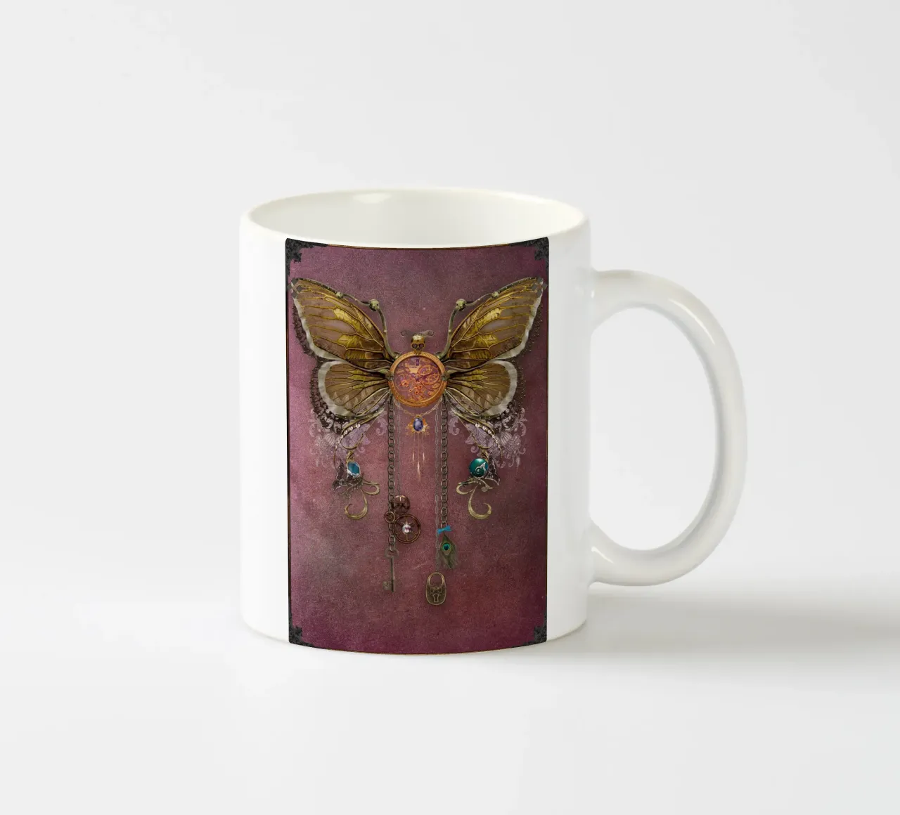 Steampunk Schmetterling Collage Keramik Tasse von Eva Nev