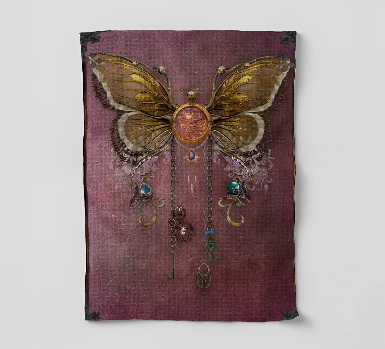 Steampunk Butterfly Collage tea towel by Eva Nev