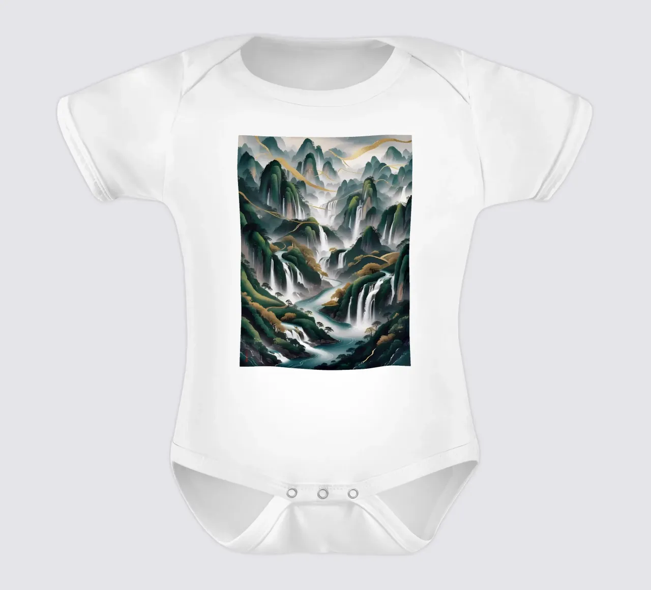 Cascate serene: un'armonia d'oro body neonato maniche corte da Artistic-shop