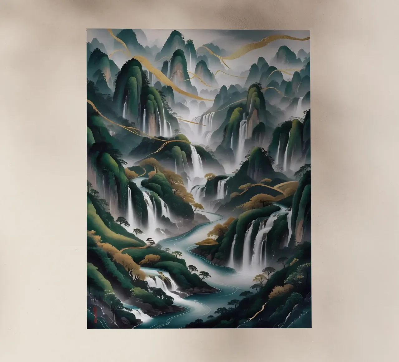 Cascate serene: un'armonia d'oro pellicola backlit da Artistic-shop