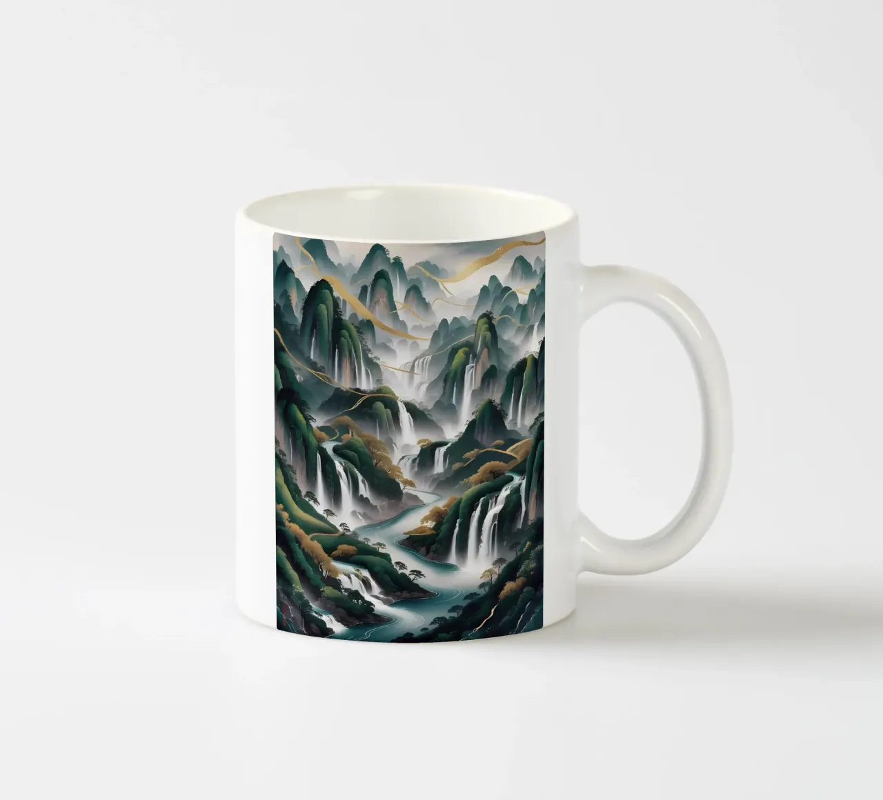 Cascate serene: un'armonia d'oro tazza in ceramica da Artistic-shop