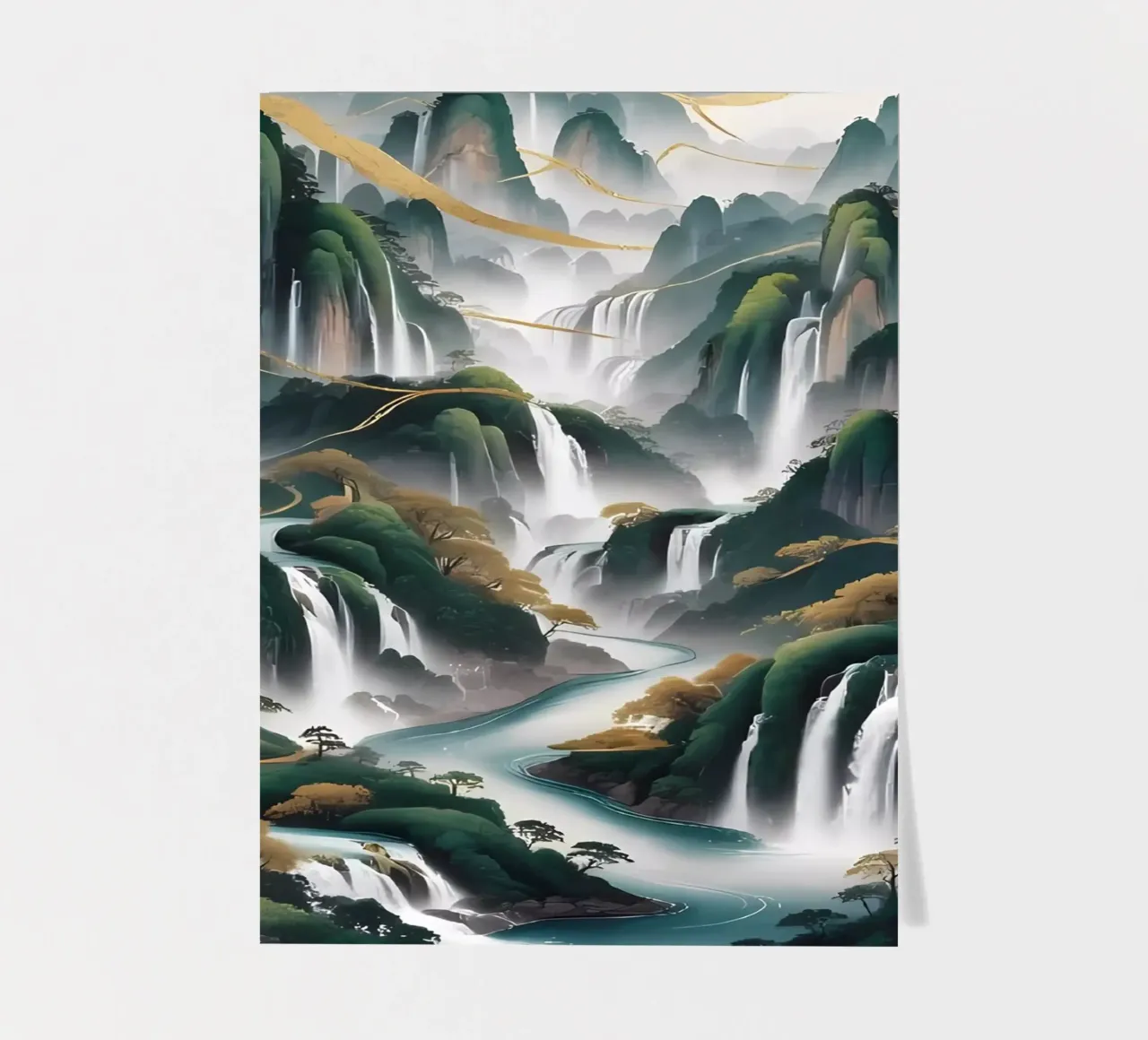 Serene Waterfalls: A Golden Harmony sticker sheet by Artistic-shop