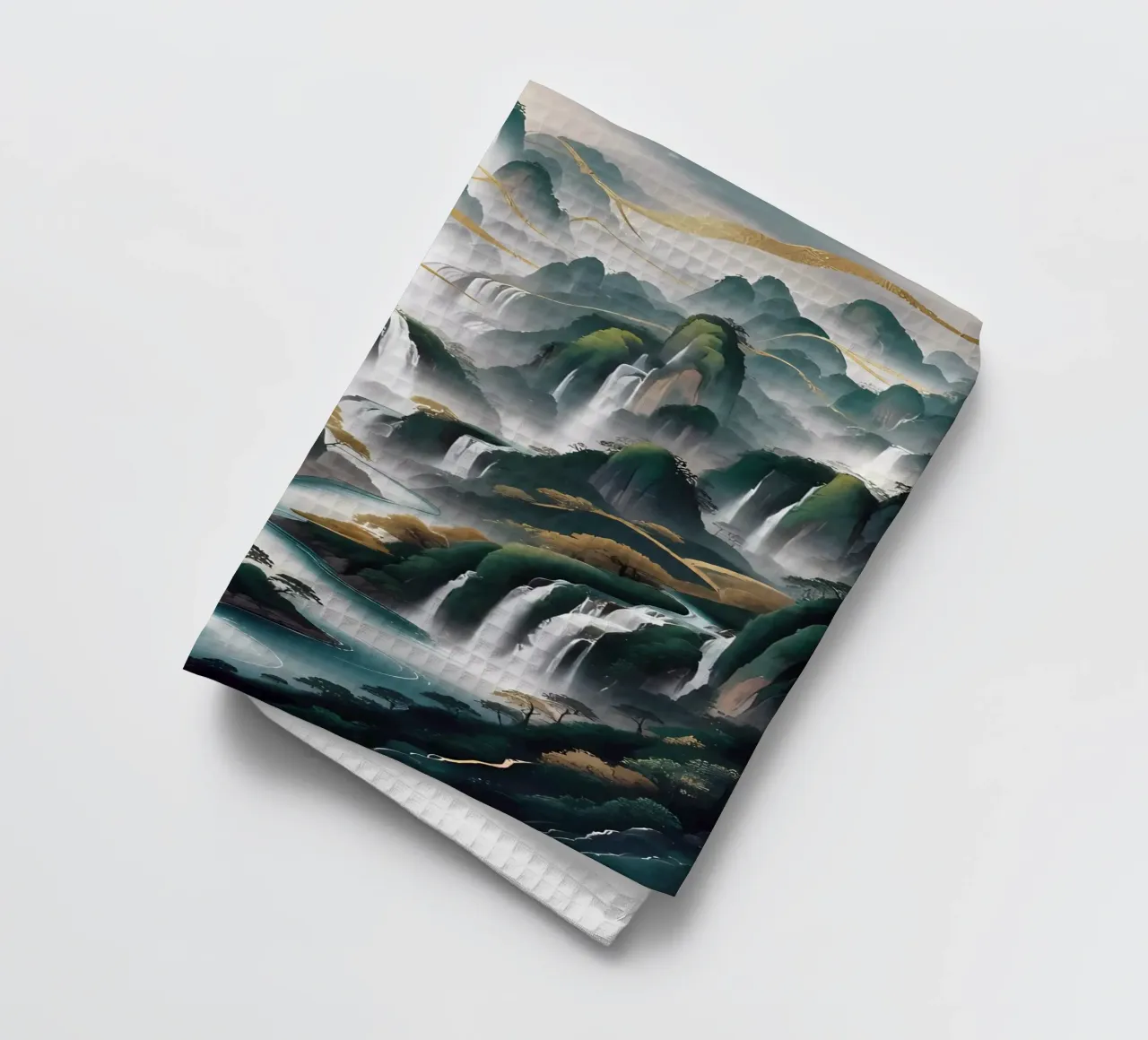 Cascate serene: un'armonia d'oro canovaccio da cucina da Artistic-shop