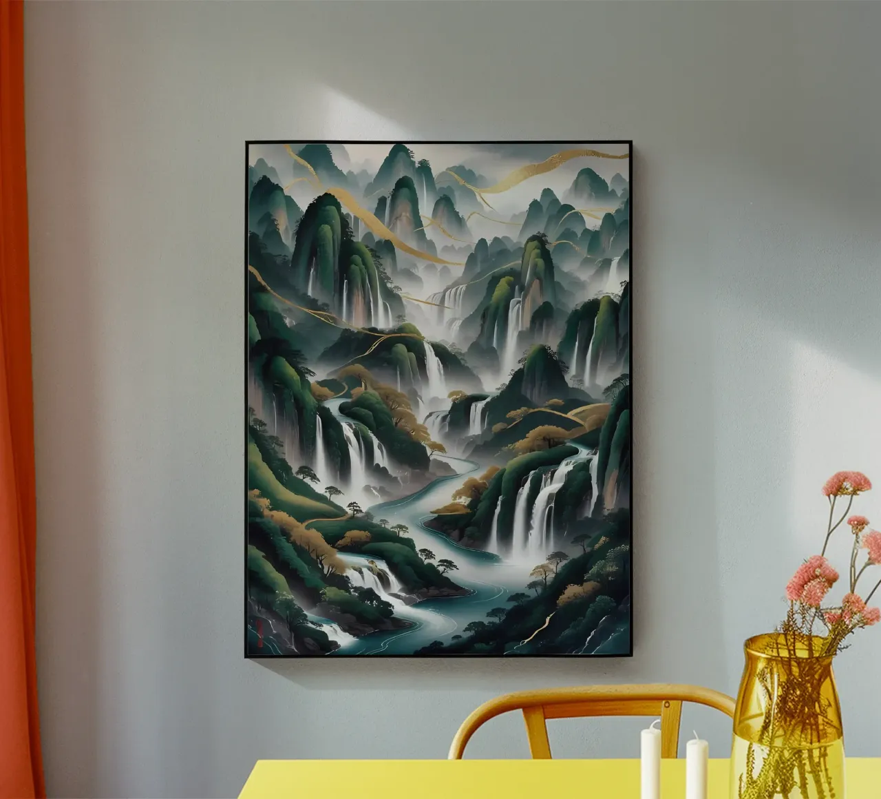 Cascate serene: un'armonia d'oro plexiglass da Artistic-shop