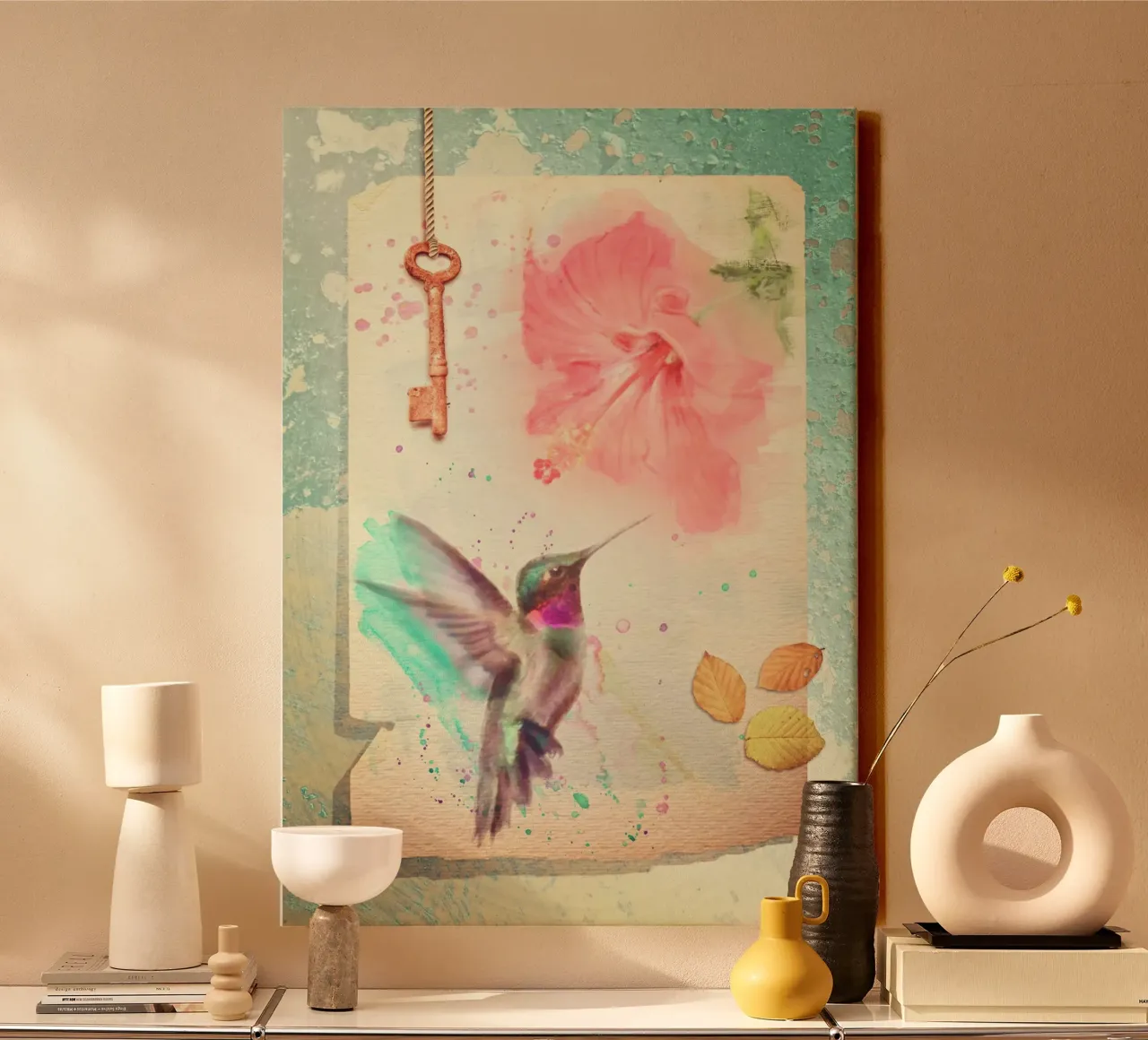 Colibrì e ibisco tela con Cornice a cassetta da Eva Nev