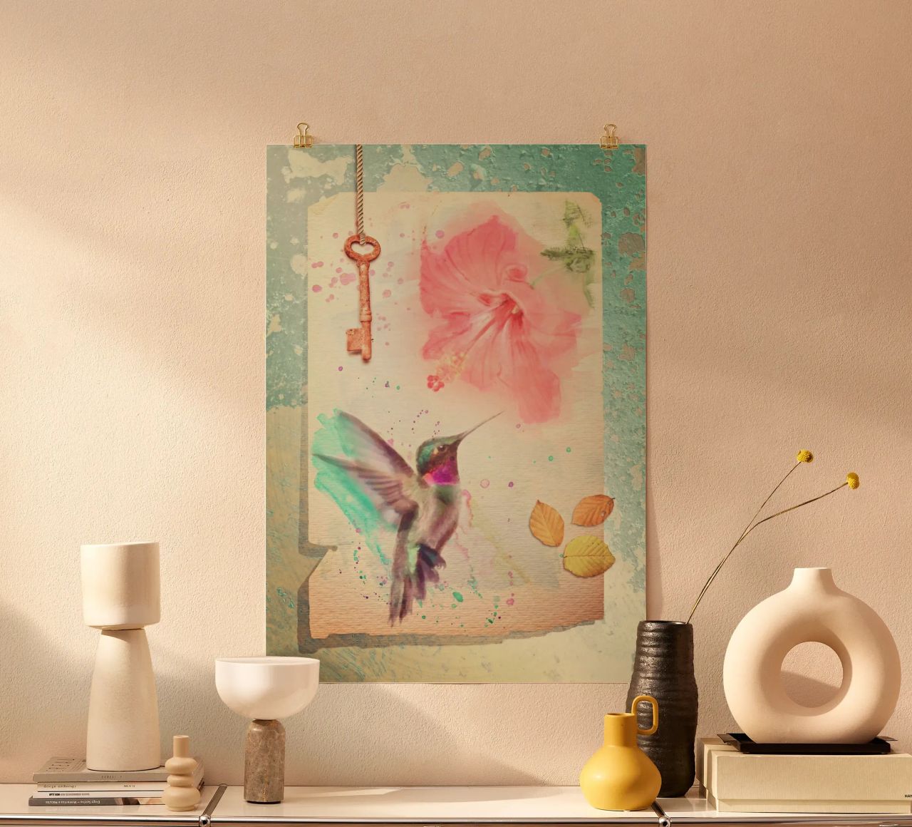 Hummingbird and Hibiscus poster by Eva Nev