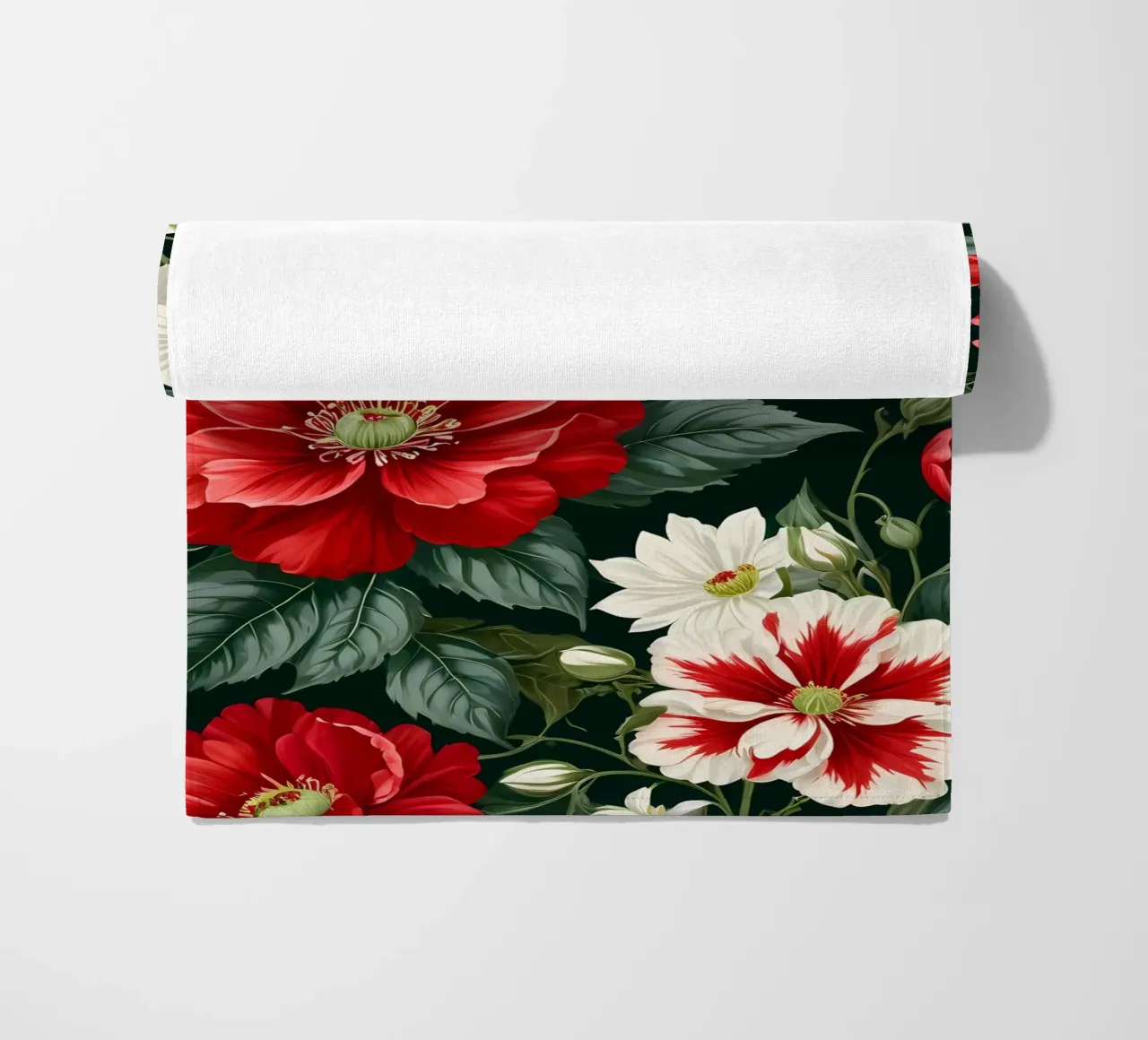 Rapsodia floreale: Una sinfonia di bianco e rosso telo mare da Artistic-shop