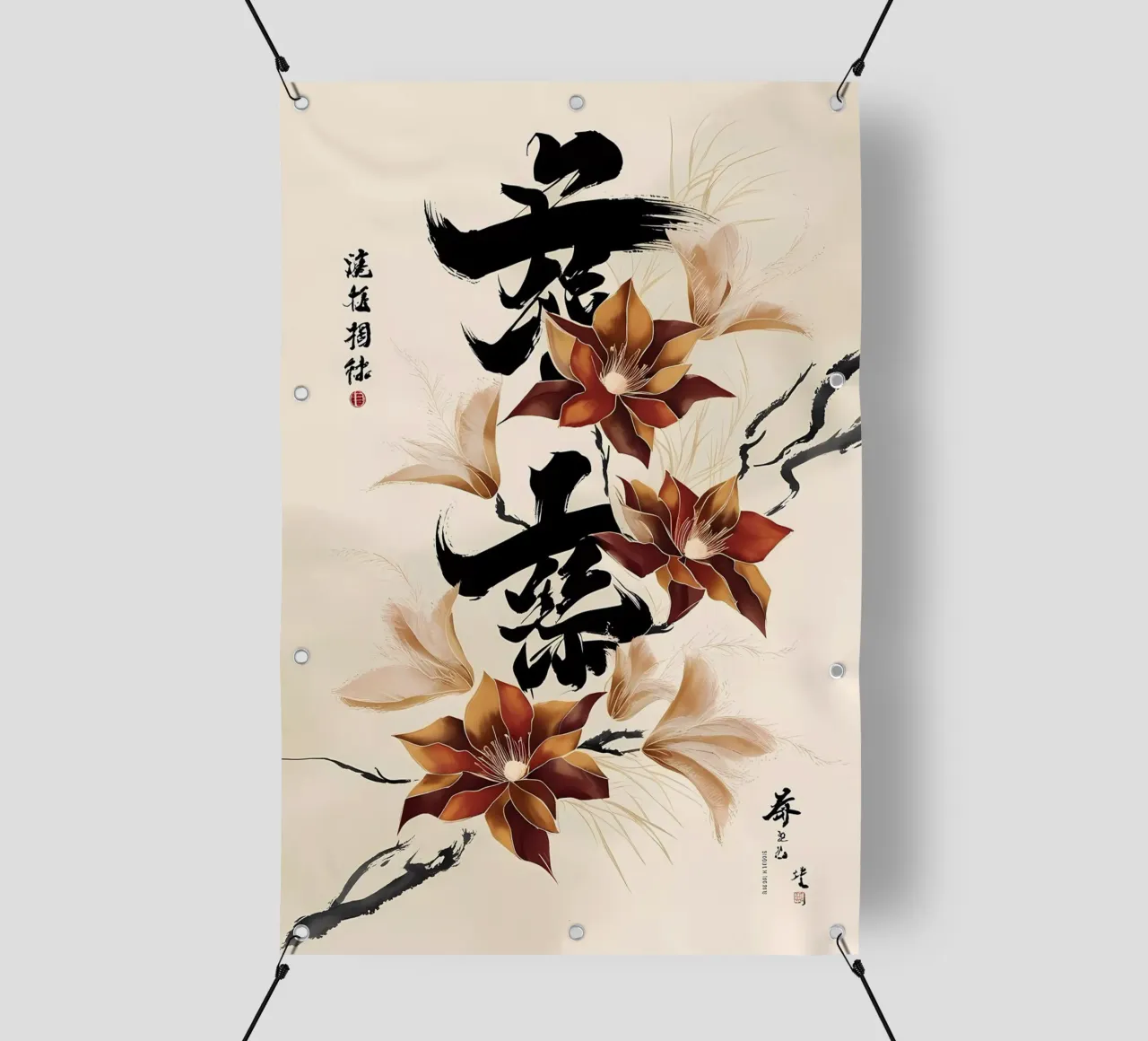 Fiori di primavera e fortuna: Un dipinto a inchiostro cinese telo in pvc da Artistic-shop