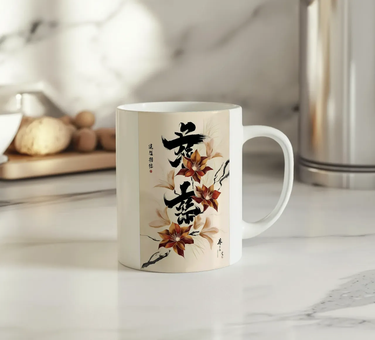 Fiori di primavera e fortuna: Un dipinto a inchiostro cinese tazza in ceramica da Artistic-shop