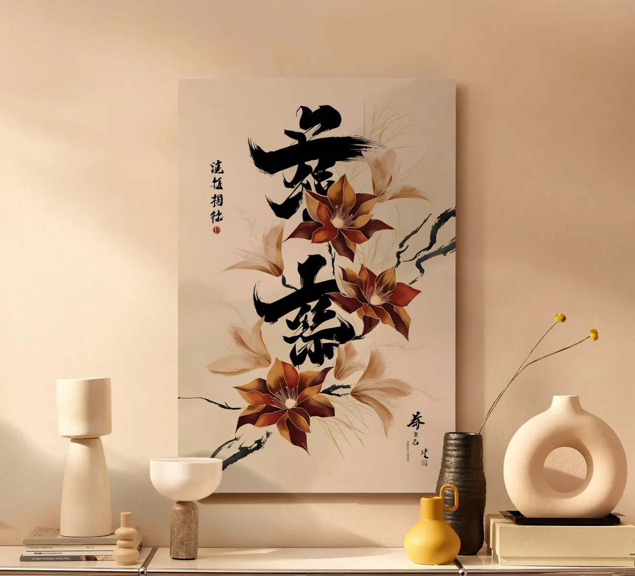 Fiori di primavera e fortuna: Un dipinto a inchiostro cinese alluminio dibond da Artistic-shop