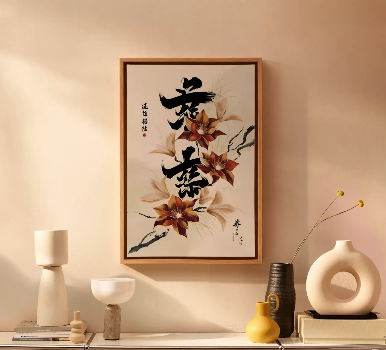 Fiori di primavera e fortuna: Un dipinto a inchiostro cinese tela con Cornice a cassetta da Artistic-shop