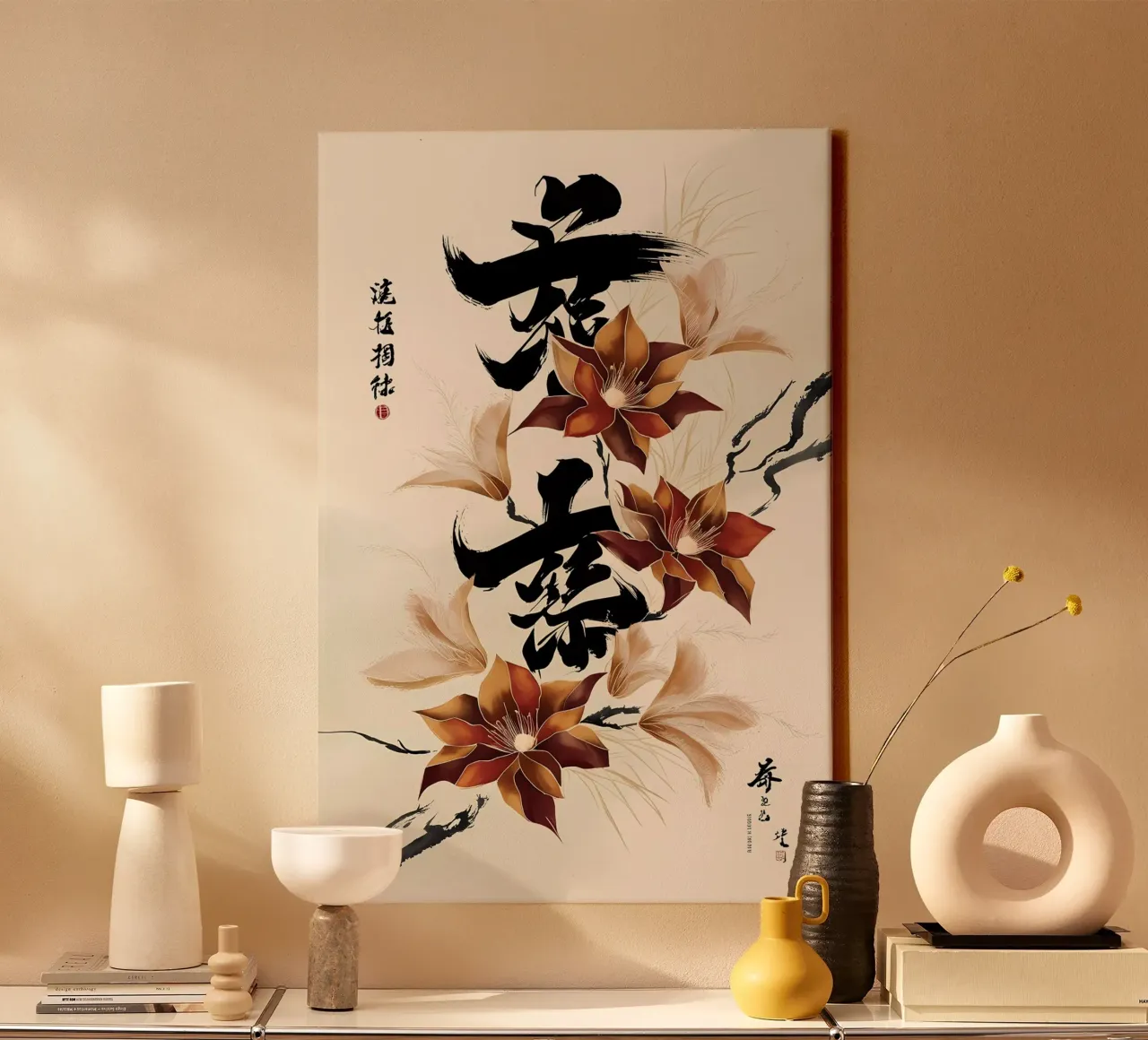 Fiori di primavera e fortuna: Un dipinto a inchiostro cinese tela con Cornice a cassetta da Artistic-shop