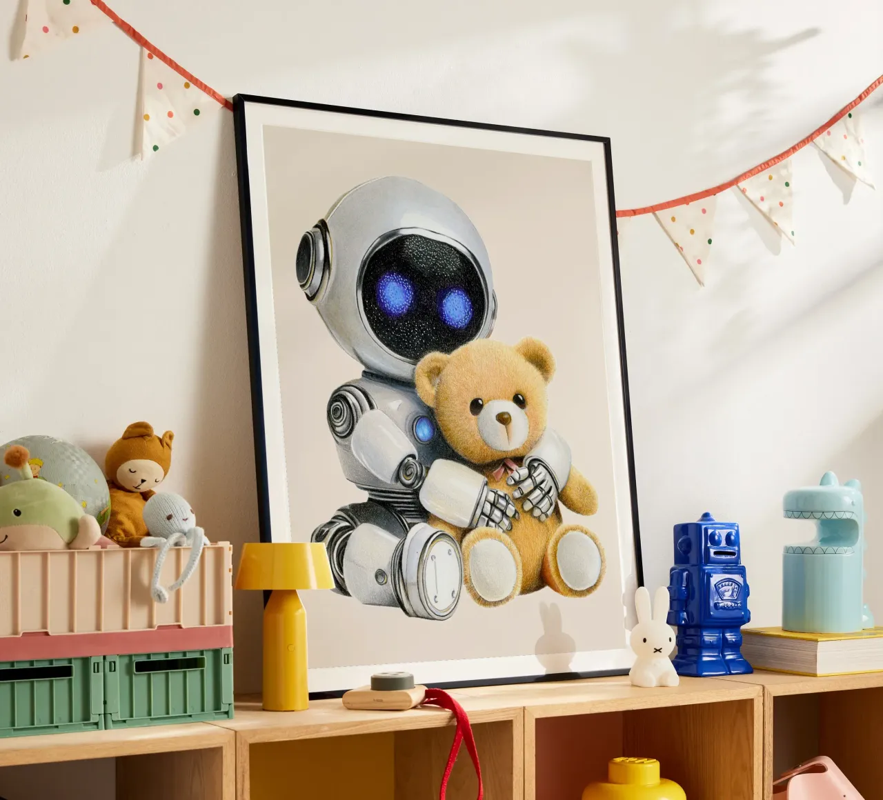 Robot and teddy bear poster da Graphit und Farbe