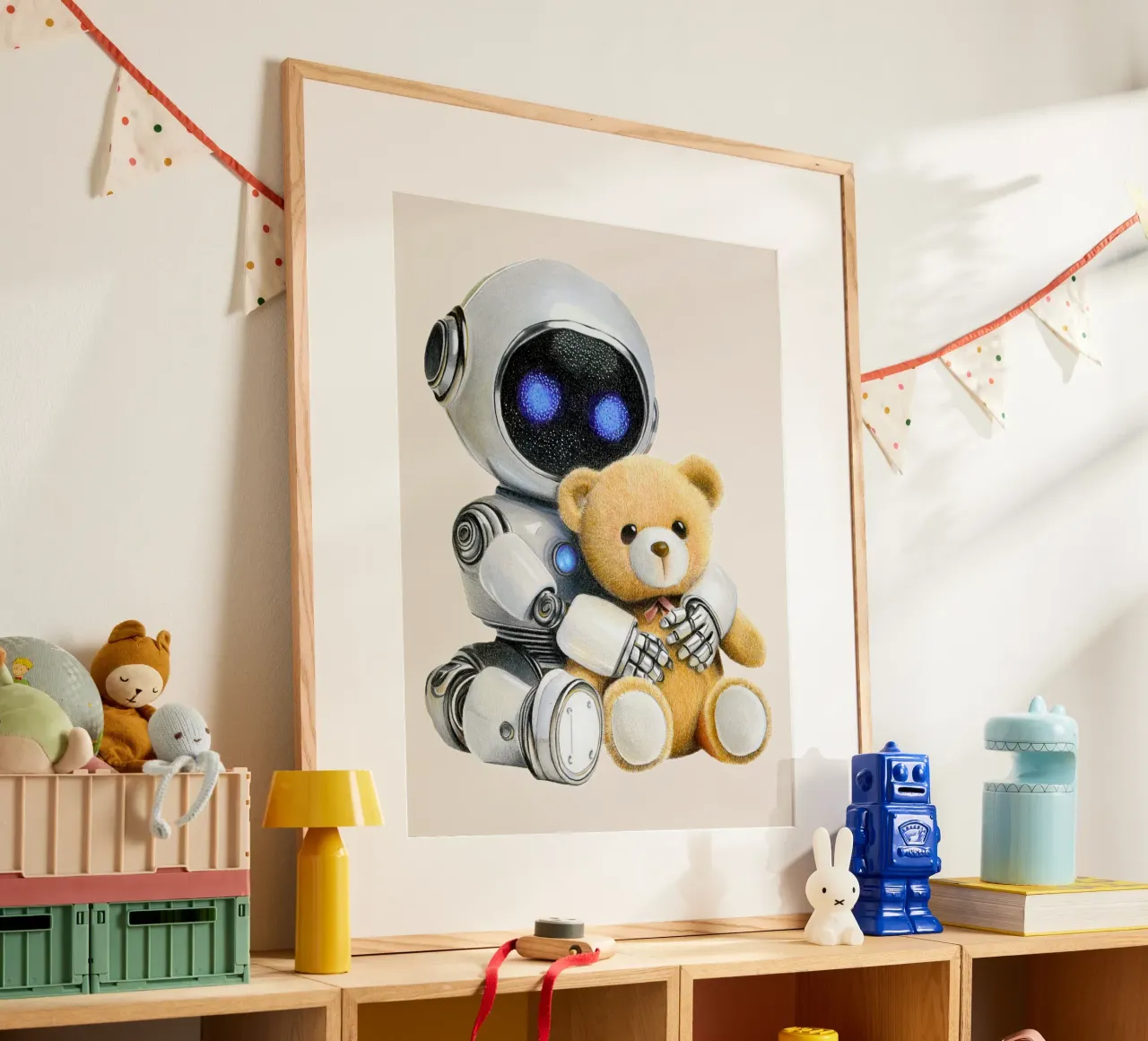 Robot and teddy bear poster da Graphit und Farbe