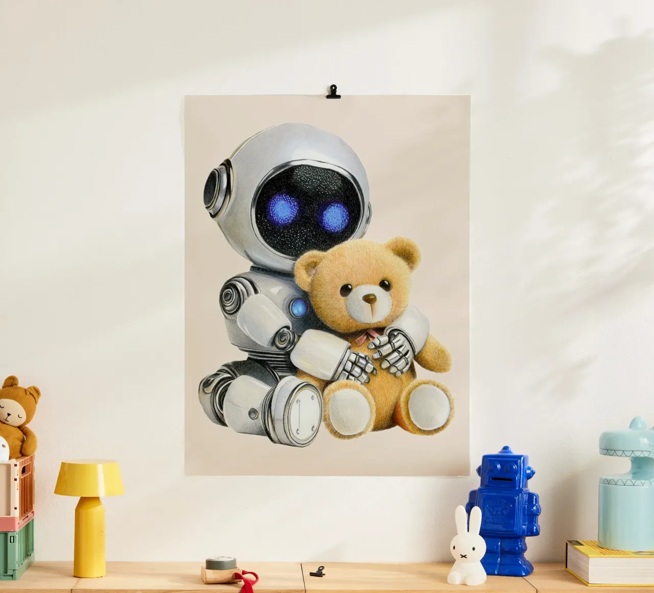 Robot and teddy bear poster da Graphit und Farbe