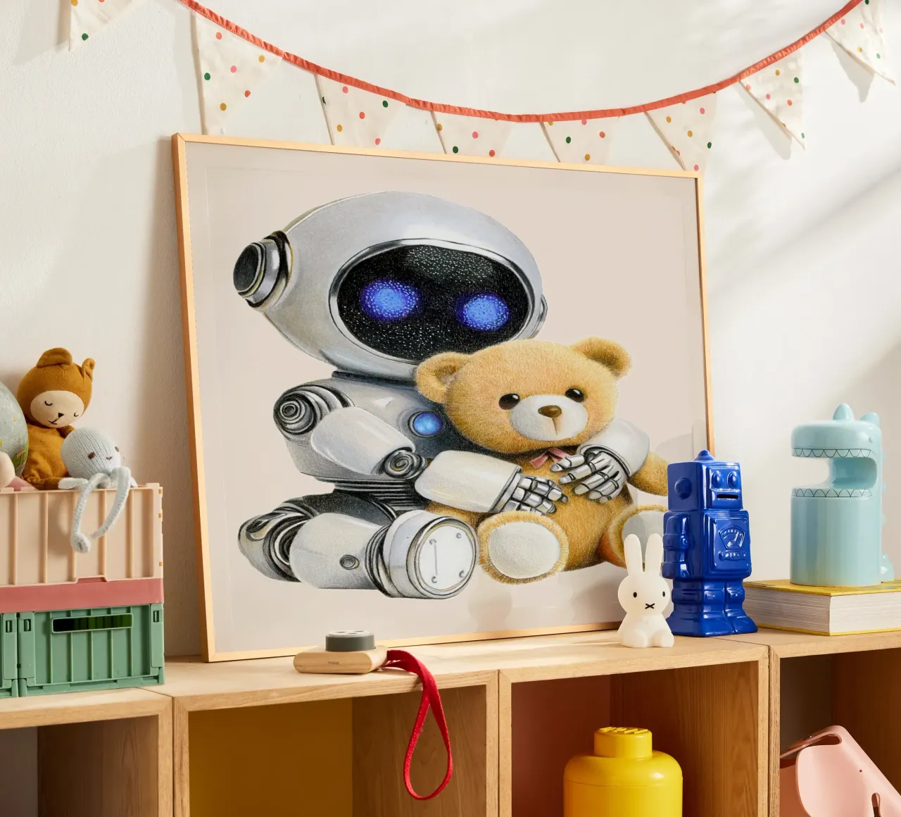Robot and teddy bear poster da Graphit und Farbe