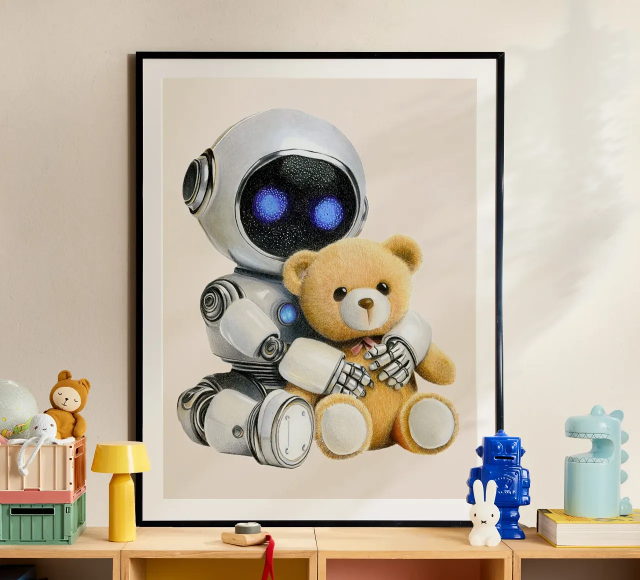 Robot and teddy bear poster da Graphit und Farbe