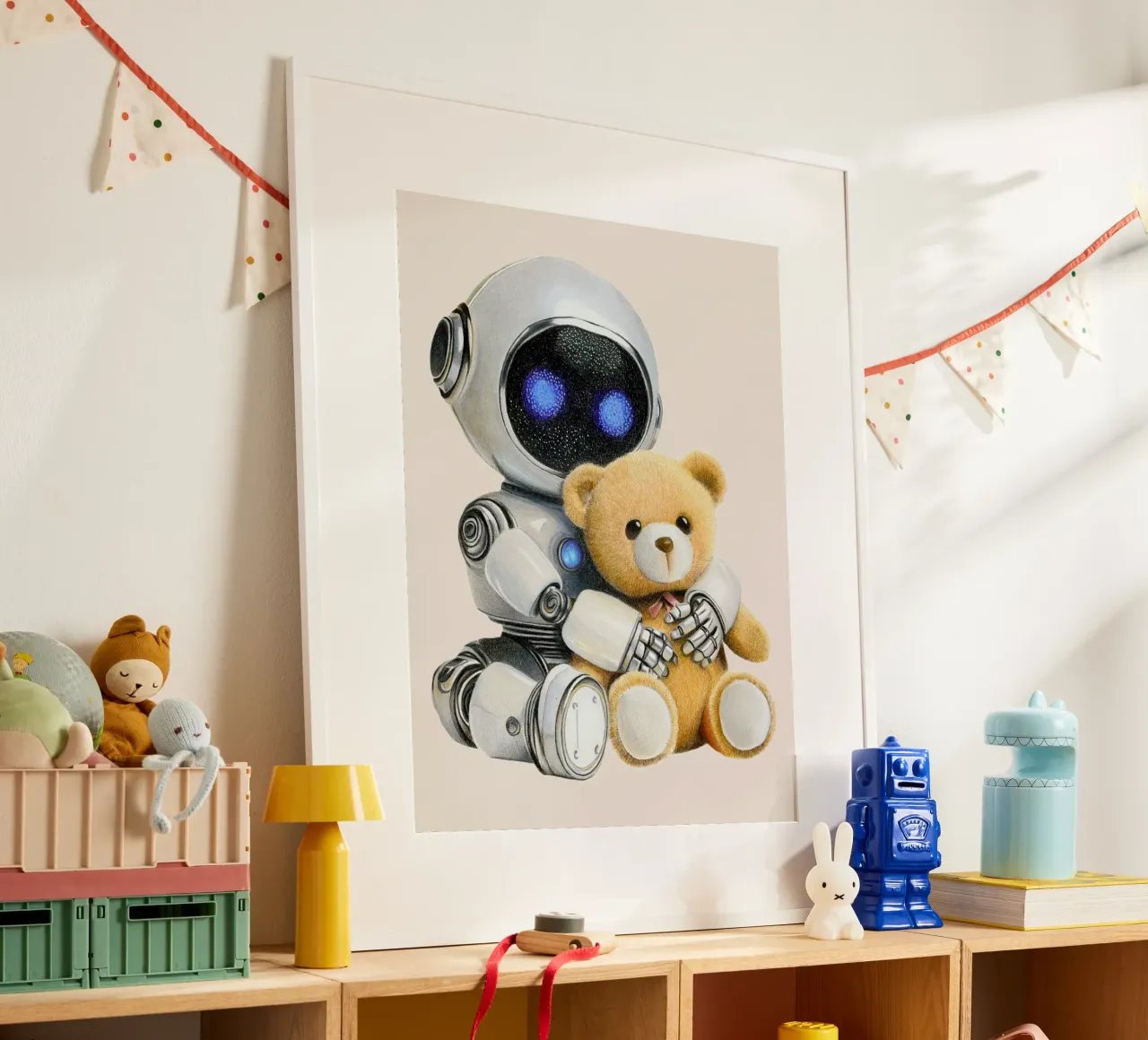 Robot and teddy bear poster da Graphit und Farbe