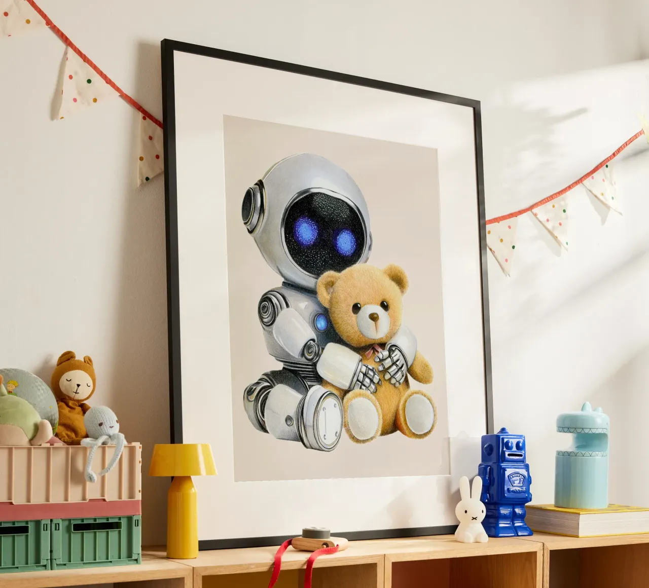 Robot and teddy bear poster da Graphit und Farbe