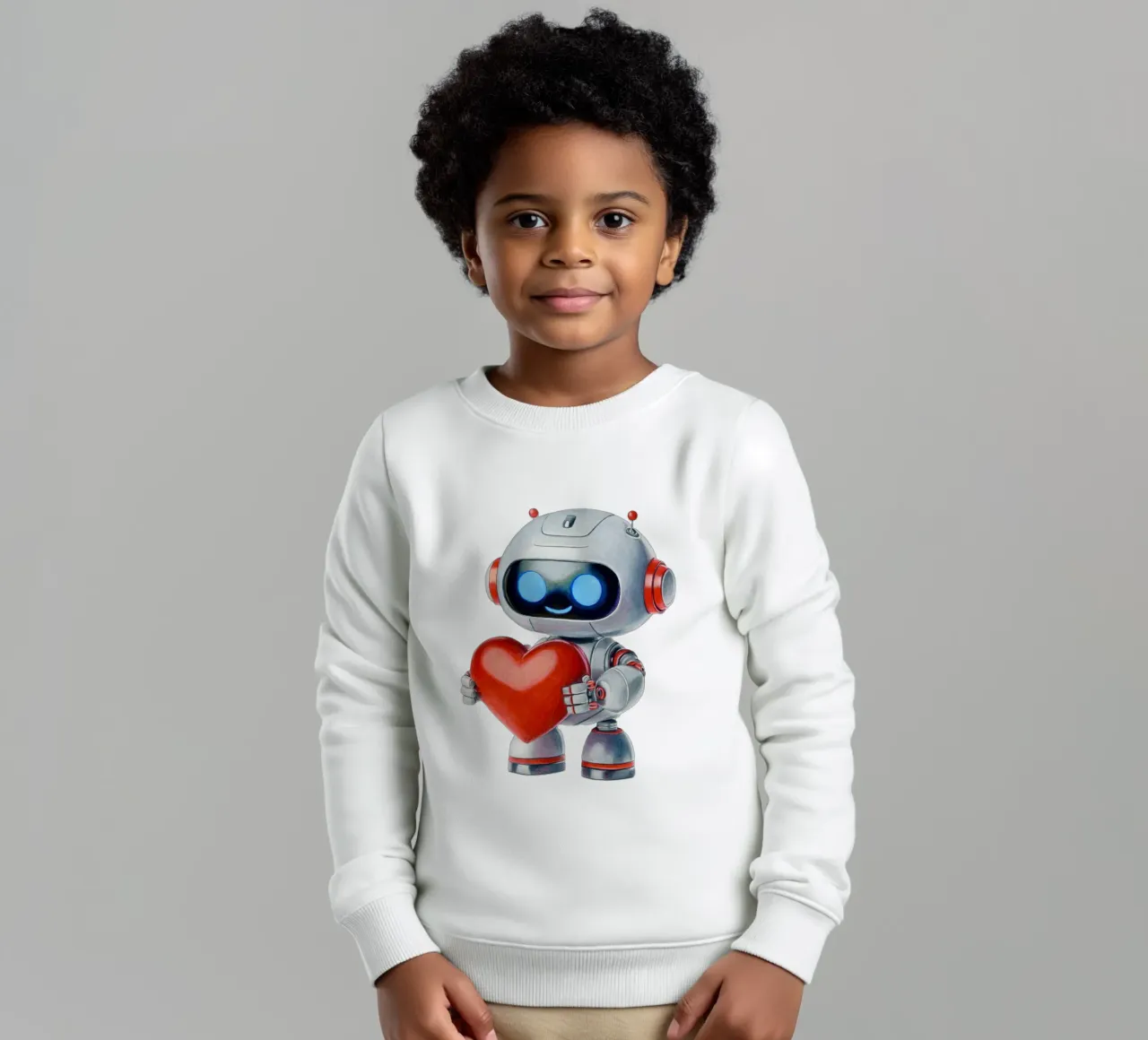 Roboter mit Herz Kinder Sweatshirt von Graphit und Farbe