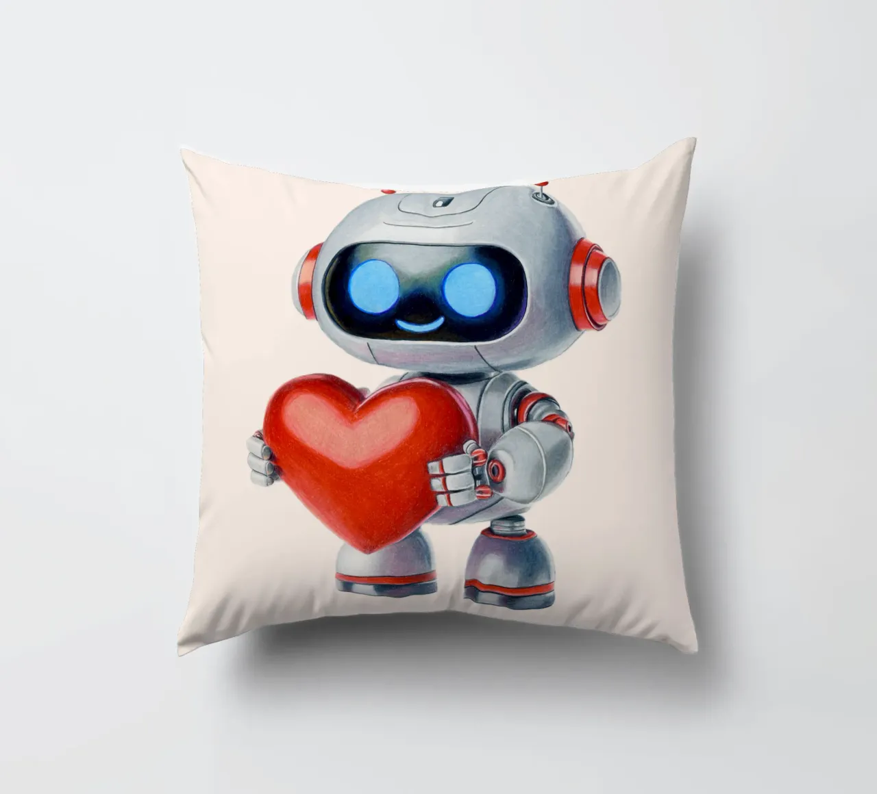 Robot con un cuore cuscino da Graphit und Farbe