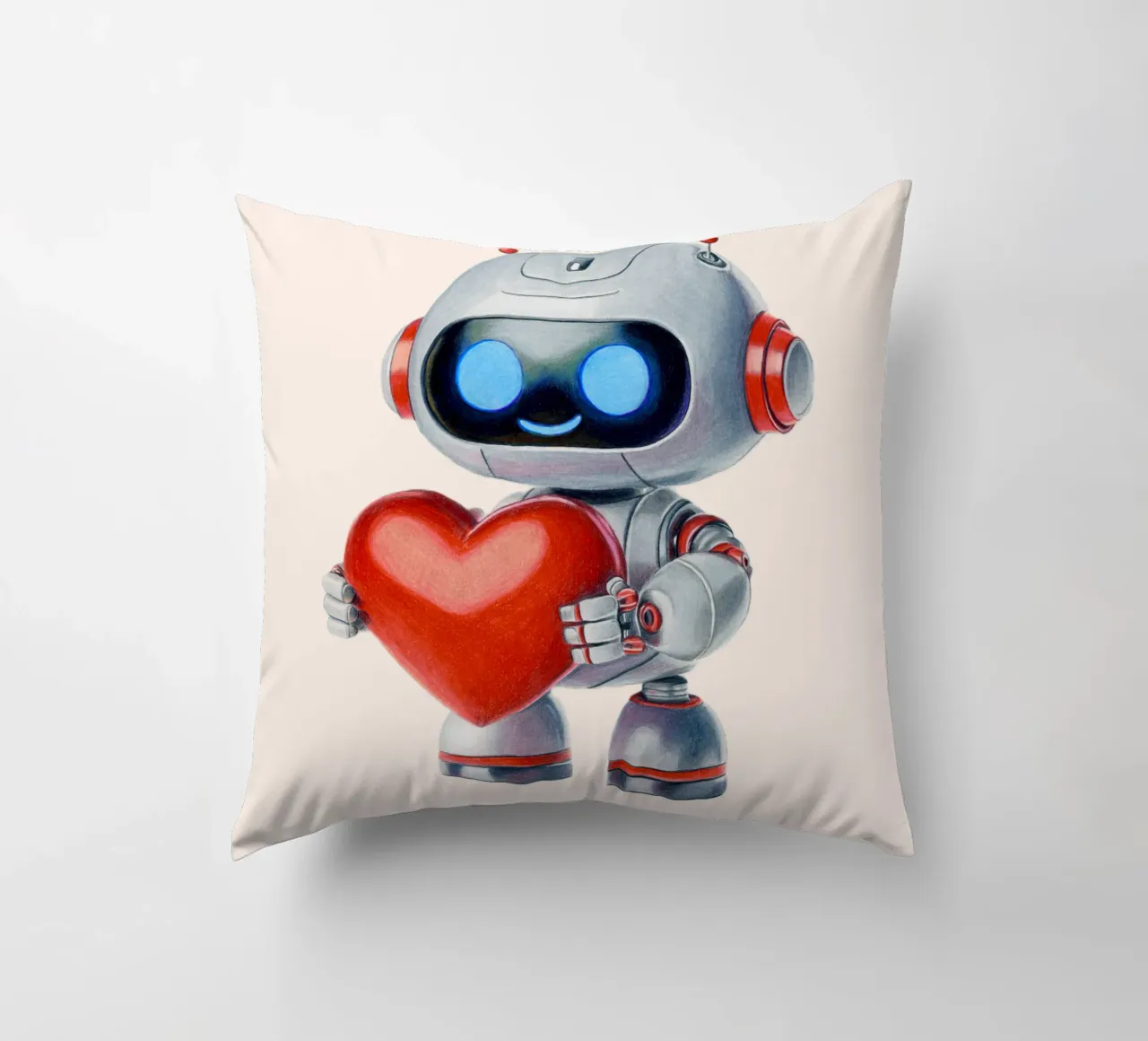 Robot con un cuore cuscino da Graphit und Farbe