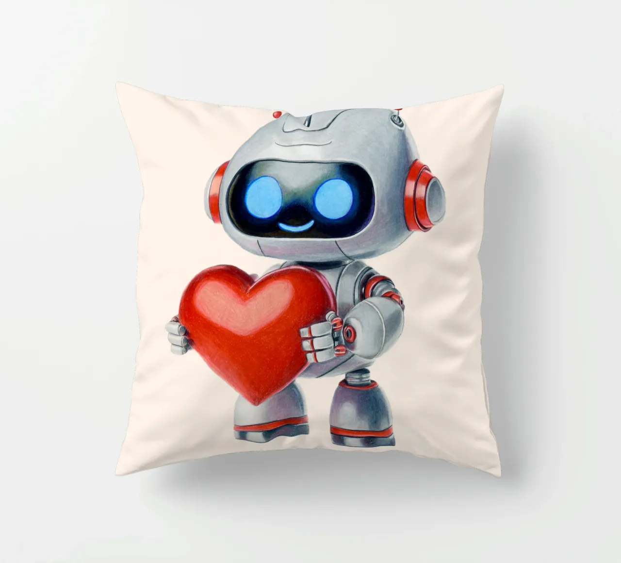 Robot con un cuore cuscino da Graphit und Farbe