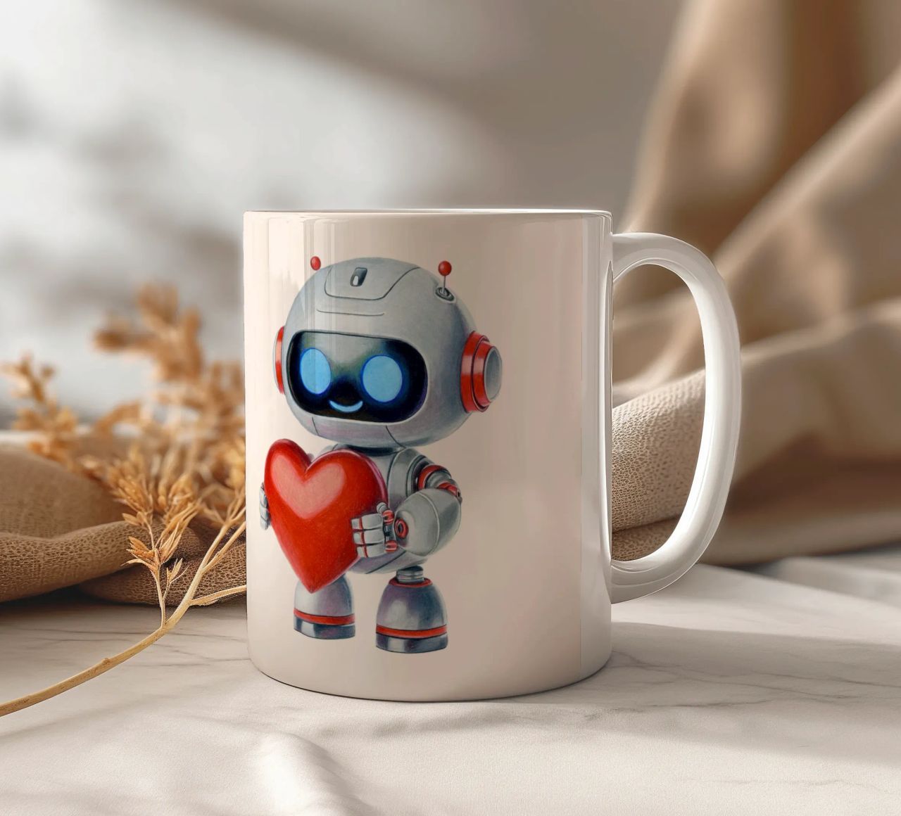 Robot con un cuore tazza in ceramica da Graphit und Farbe