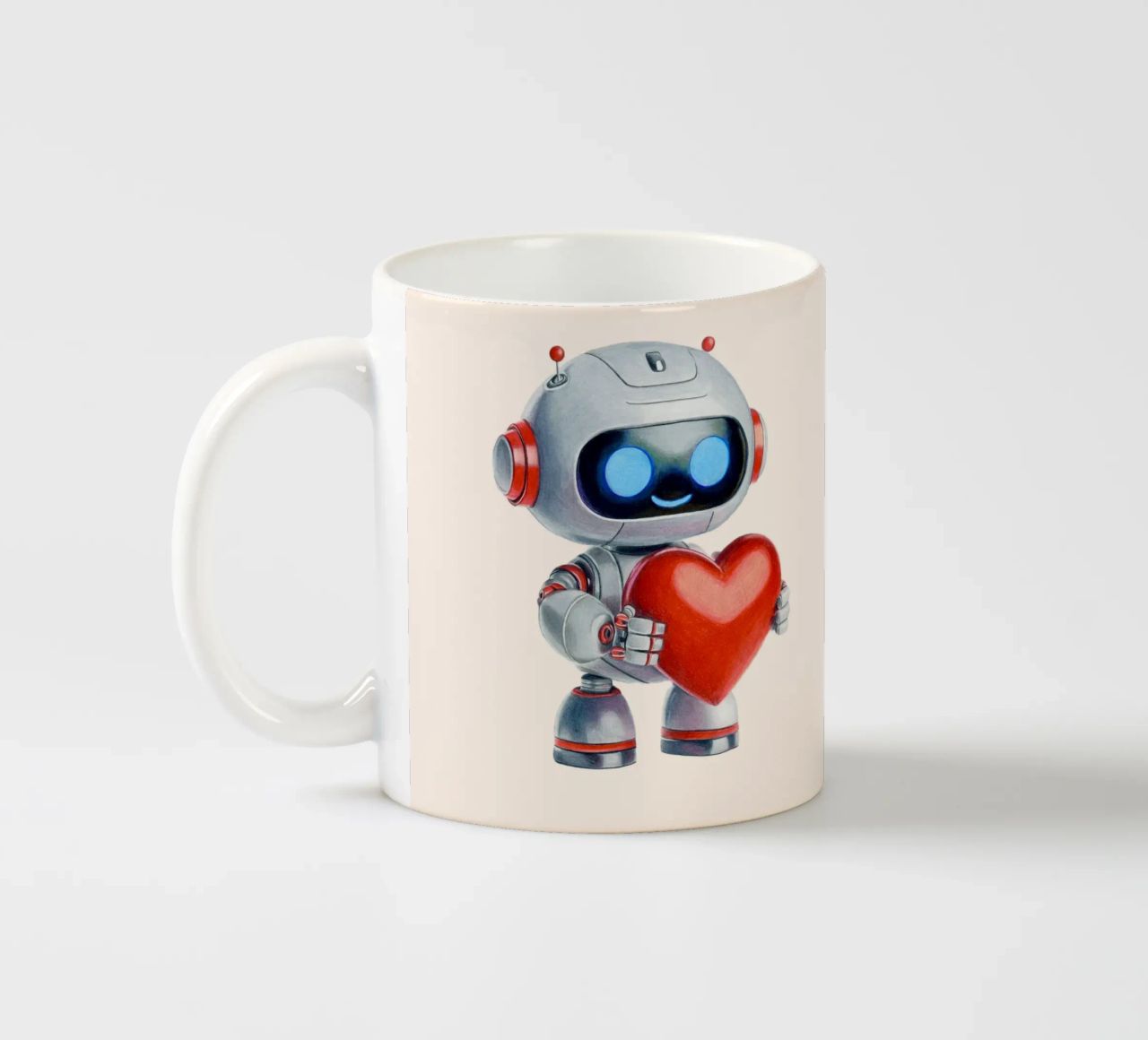 Robot con un cuore tazza in ceramica da Graphit und Farbe