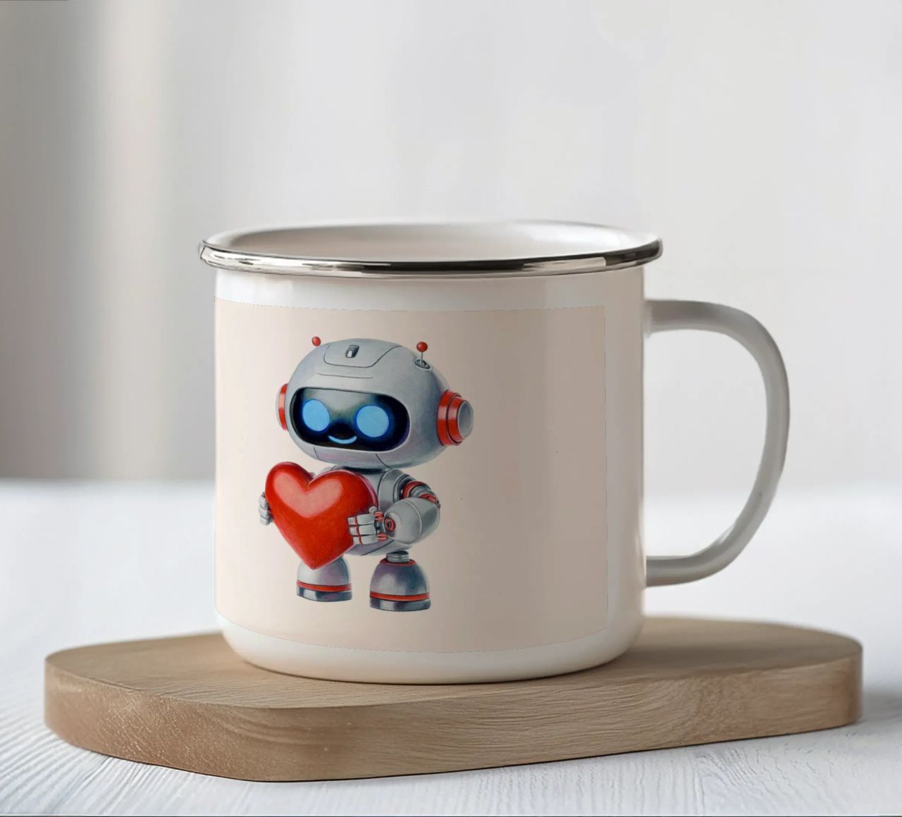 Robot con un cuore tazza in smalto da Graphit und Farbe