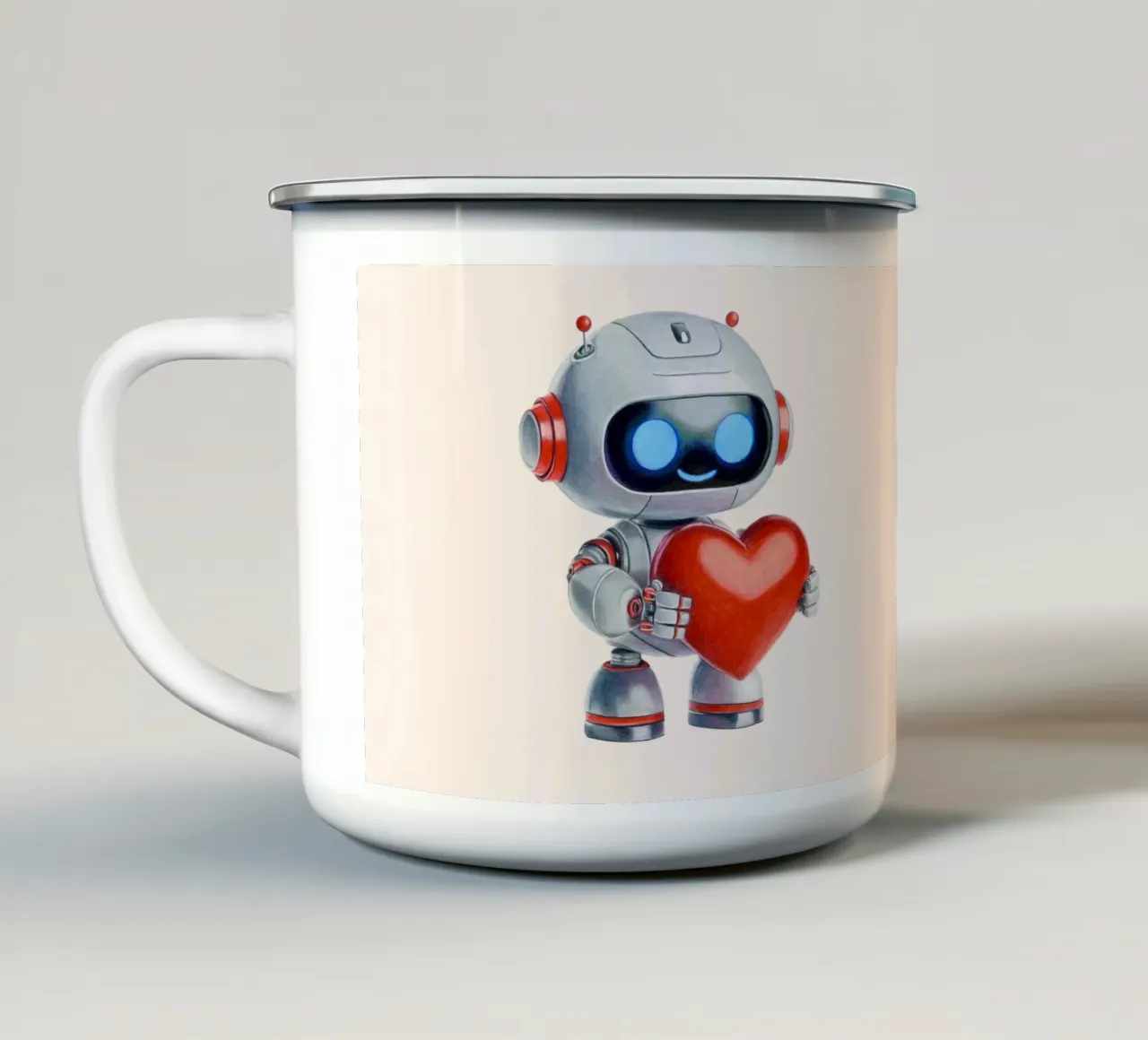 Robots met een hart emaille mok van Graphit und Farbe