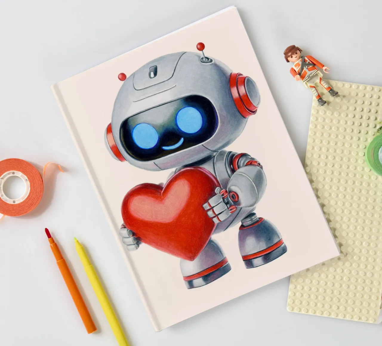 Robot avec un cœur carnet de notes de Graphit und Farbe