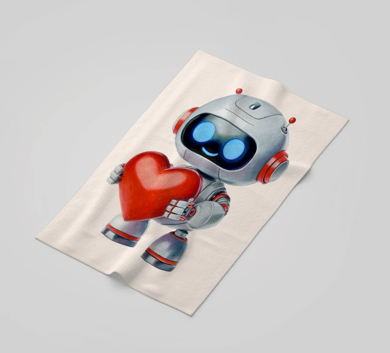 Robots with a heart beach towel by Graphit und Farbe