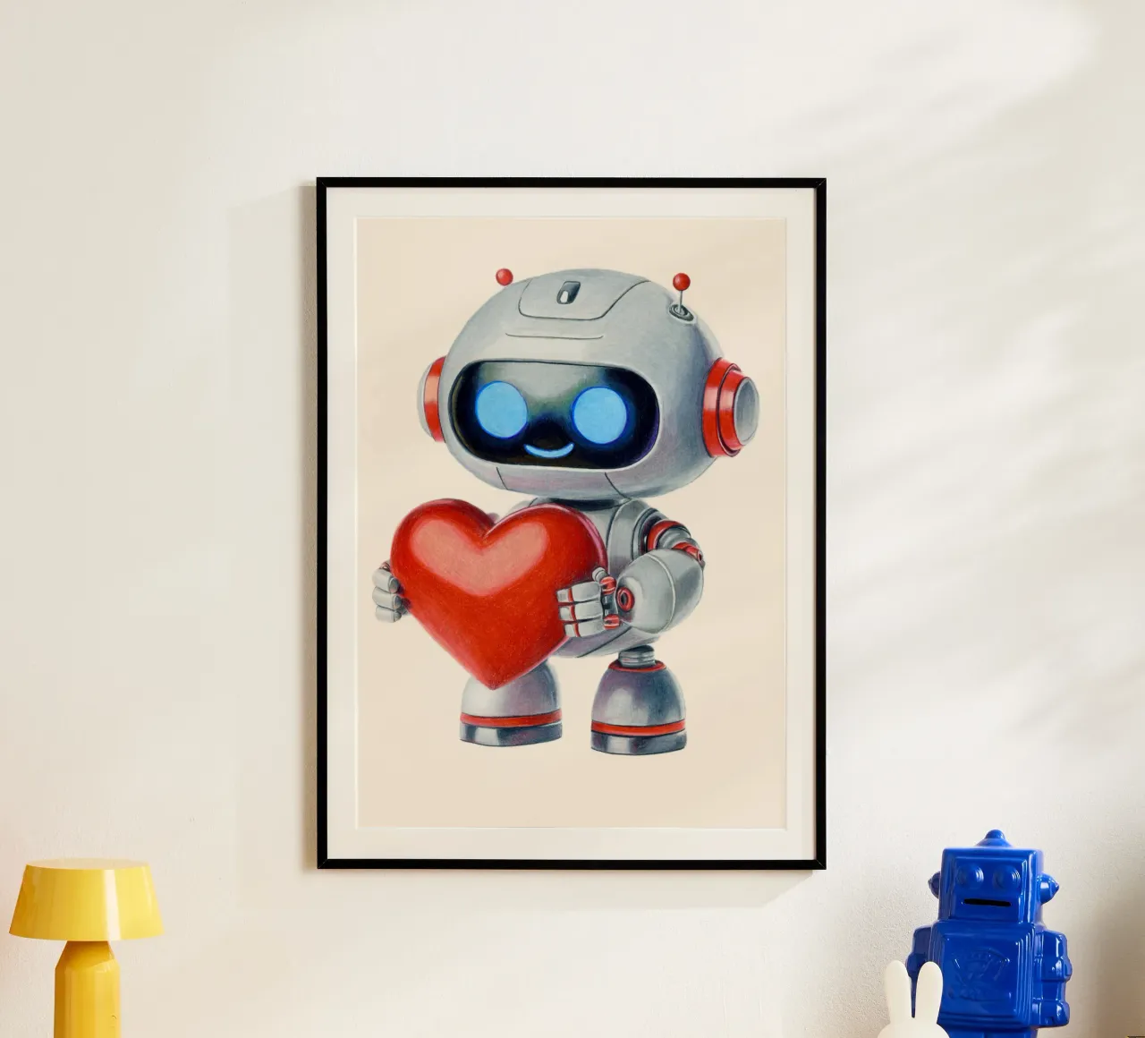 Robot con un cuore carta hahnemühle da Graphit und Farbe