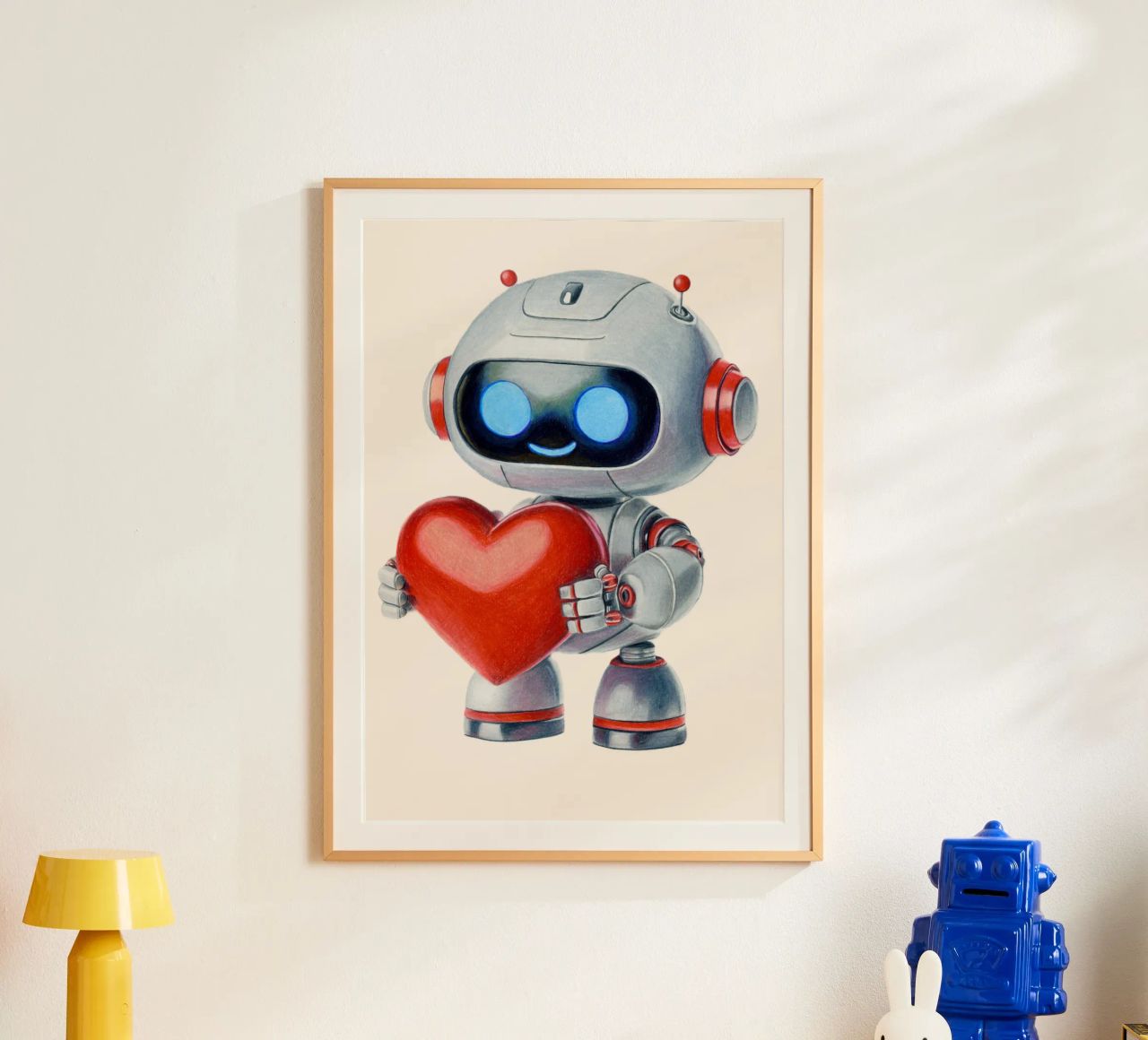 Robot con un cuore carta hahnemühle da Graphit und Farbe