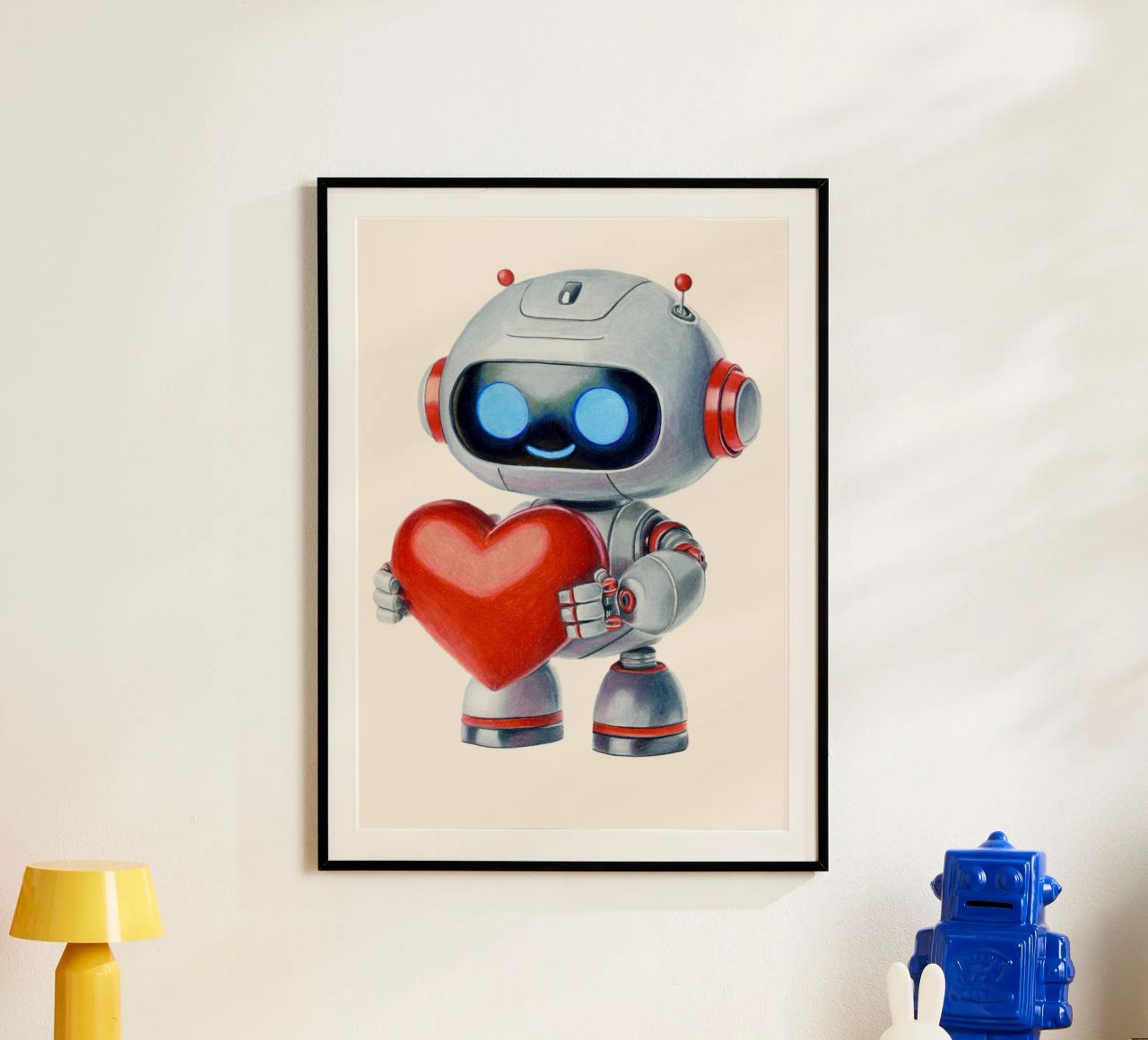 Robot con un cuore carta hahnemühle da Graphit und Farbe