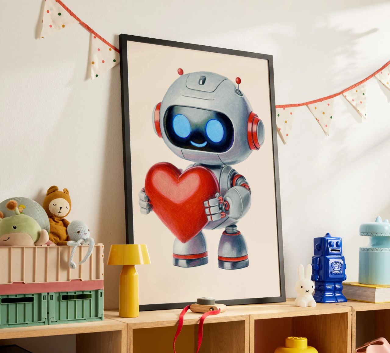 Robot con un cuore carta hahnemühle da Graphit und Farbe