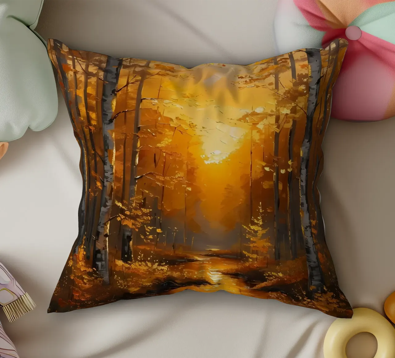 Foresta d'autunno dorata cuscino da Artistic-shop