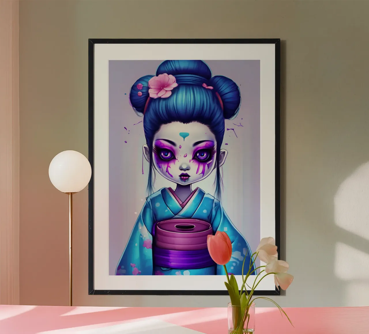 Black geisha 1 poster con telaio in alluminio da Rezh creations