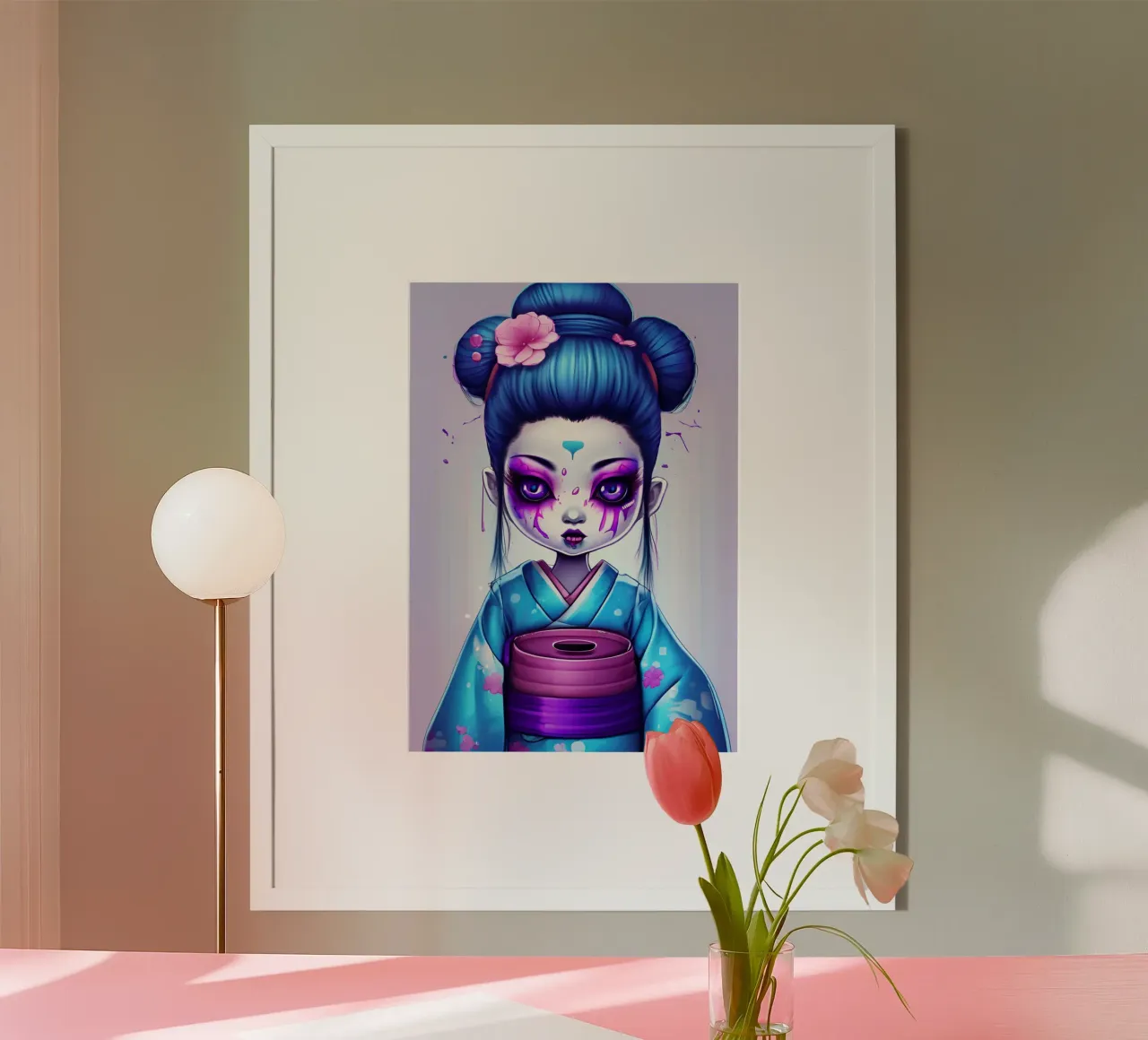 Black geisha 1 poster con telaio in alluminio da Rezh creations