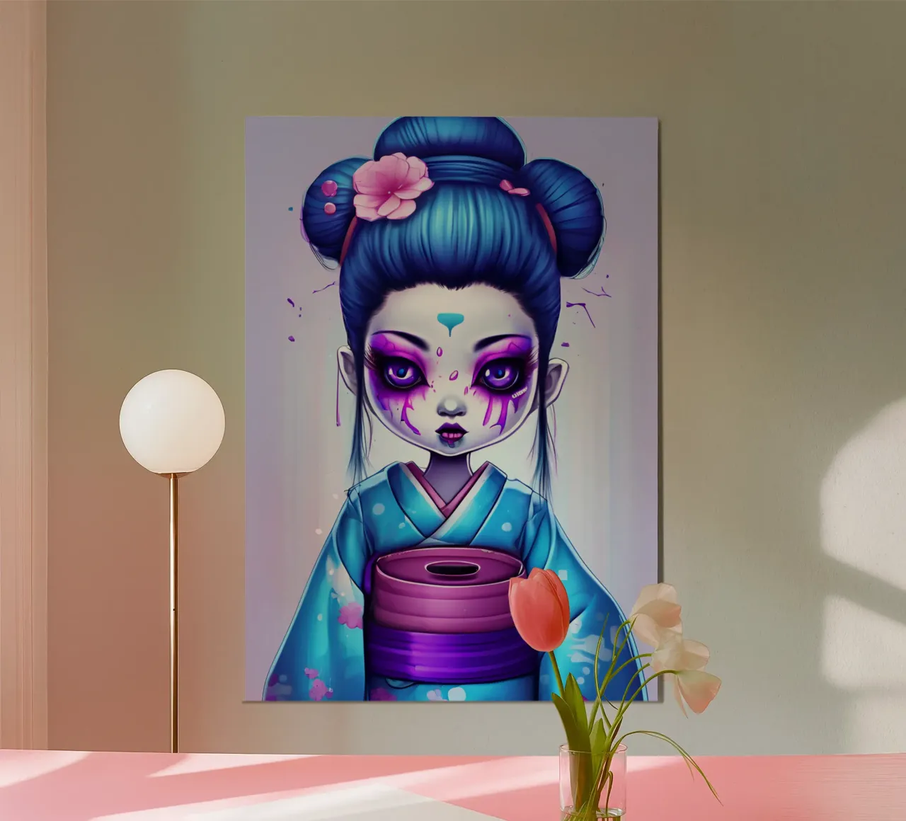 Black geisha 1 poster con telaio in alluminio da Rezh creations