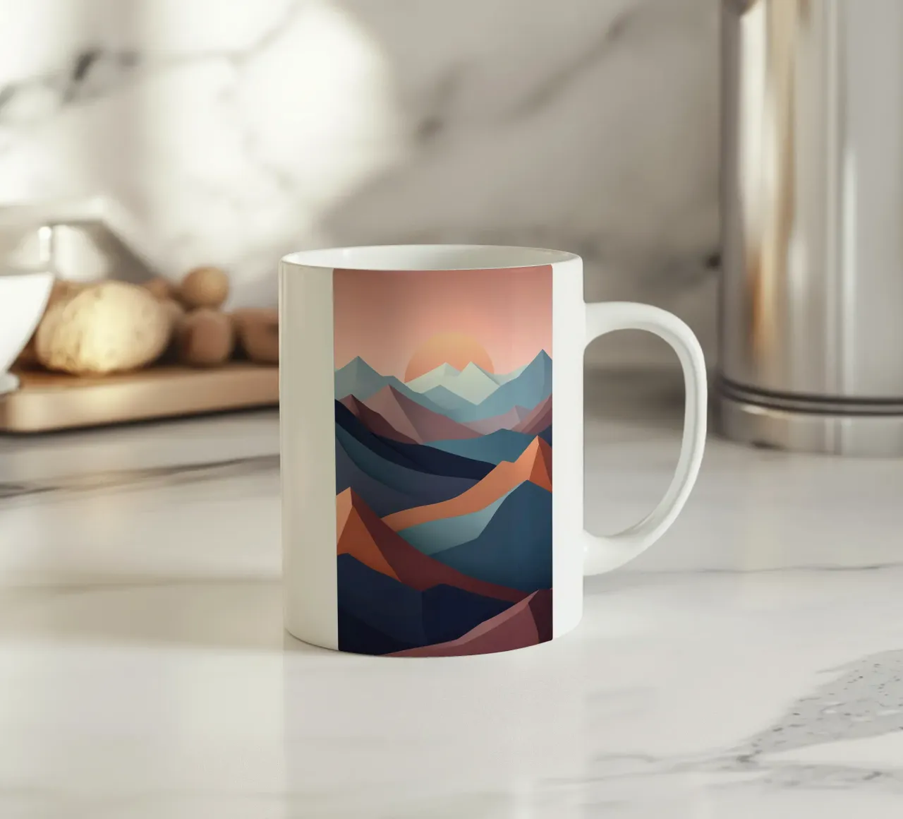 Sunset Serenity: A Minimalist Mountainscape ceramic mug by Artistic-shop