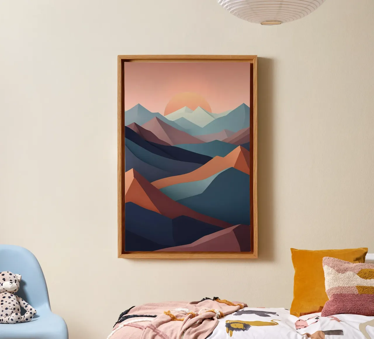 Sunset Serenity: A Minimalist Mountainscape canvas with Floater frame by Artistic-shop