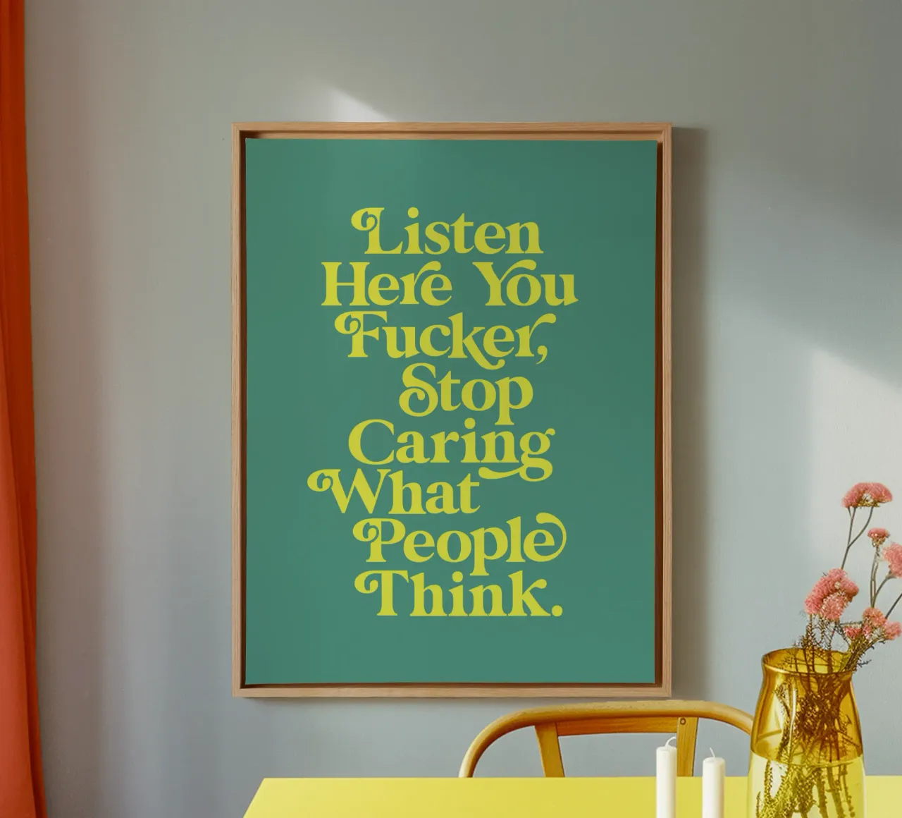 Stop met geven om wat mensen denken Typografie Ontwerp in het Groen canvas met Baklijst van THE MOTIVATED TYPE