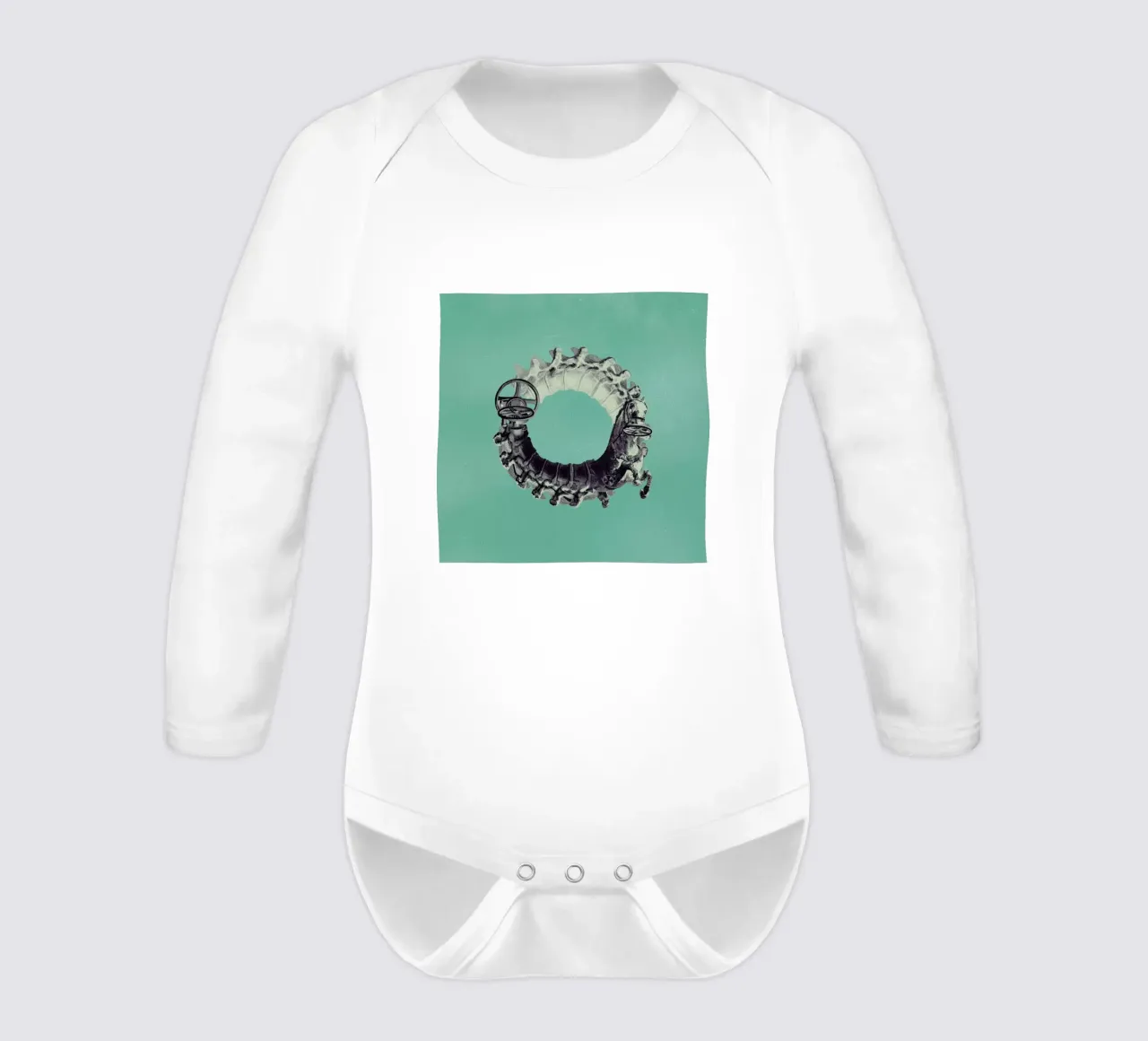 Steampunk Alphabet Letter O long-sleeve baby romper by Birgit Palma